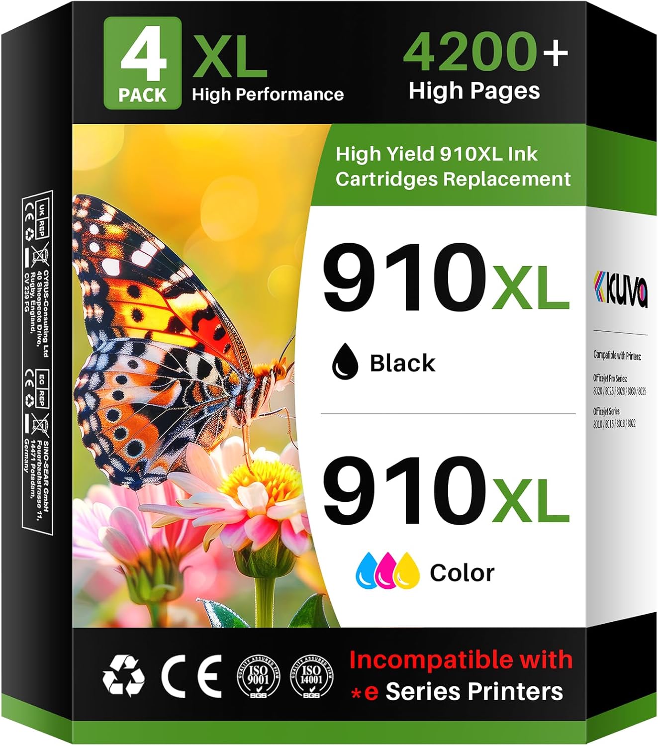 910XL Ink Cartridges for HP Printers Compatible for HP 910XL Ink Cartridges Combo Pack Work with OfficeJet Pro 8020 8025 8028 8035 8030 8010 8015 8018 8022 Series Printers Ink, 4 Pack