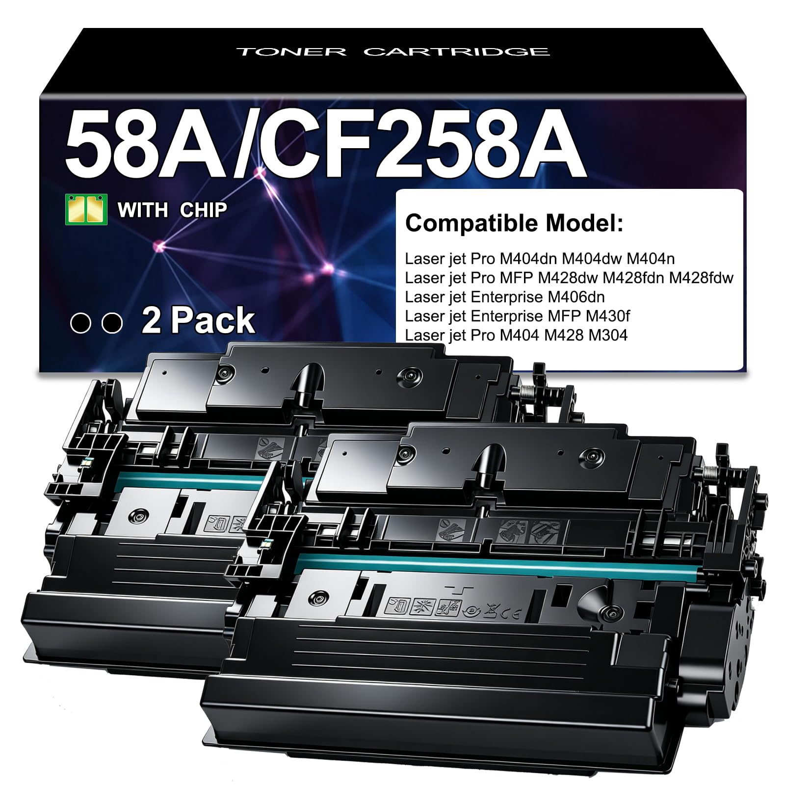 58A (CF258A) Black Toner Cartridges 2 Pk Compatible for 58X CF258X | High Yield for Pro MFP M404n M404dn M428fdw M404dw M404 M428fdn M428dw M406dn M430f M428 Printer