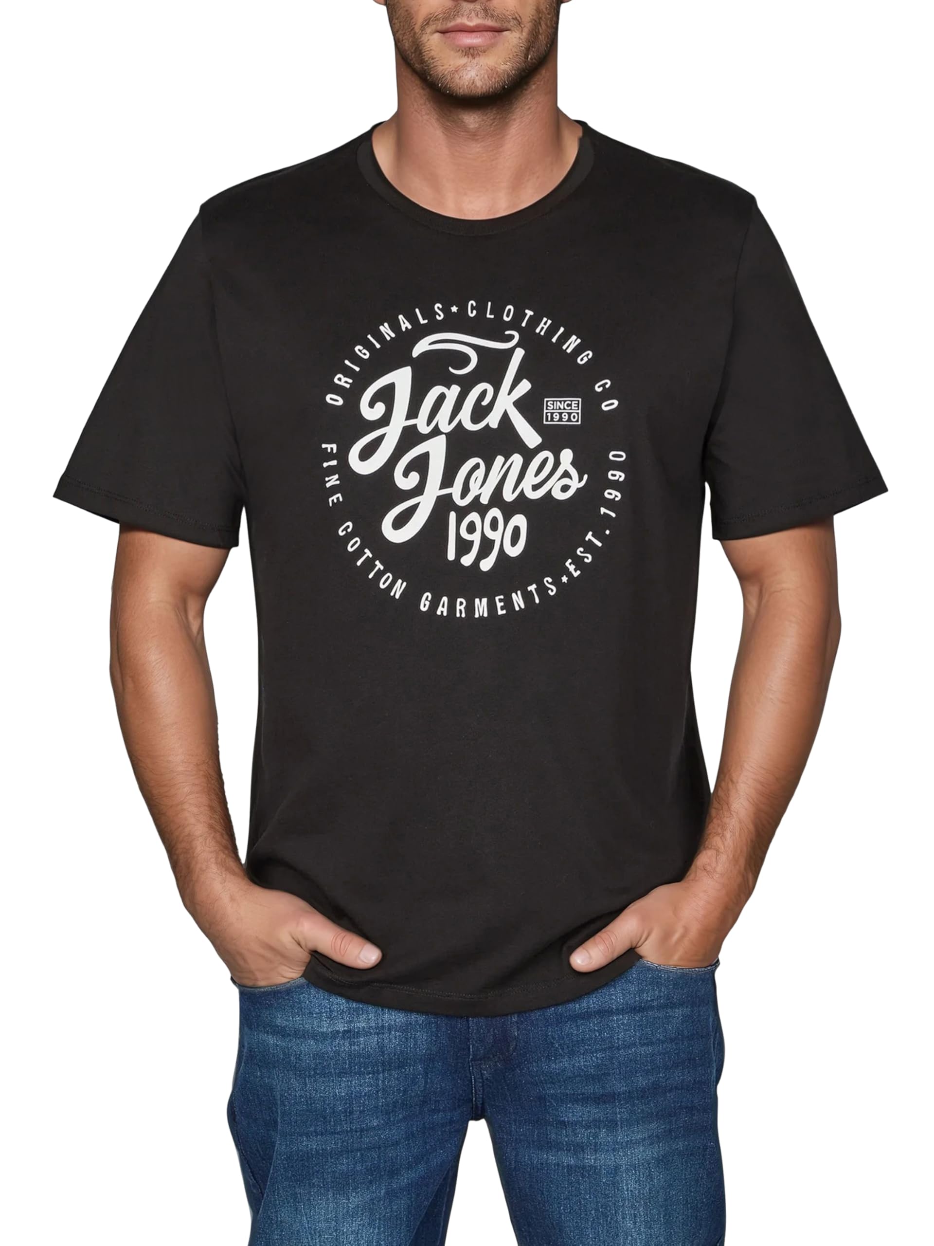 JACK & JONES JJLINO T-shirt z okrągłym dekoltem, z krótkim rękawem, krój regularny, na lato, 100% bawełna, czarny, biały, zielony, czerwony, niebieski, szary, S, M, L, XL, XXL, 3XL