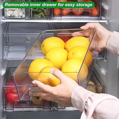 Miniatura 6 de Taiuloo Paquete de 2 contenedores organizadores apilables para refrigerador con cajón extraíble, contenedores transparentes sin BPA para