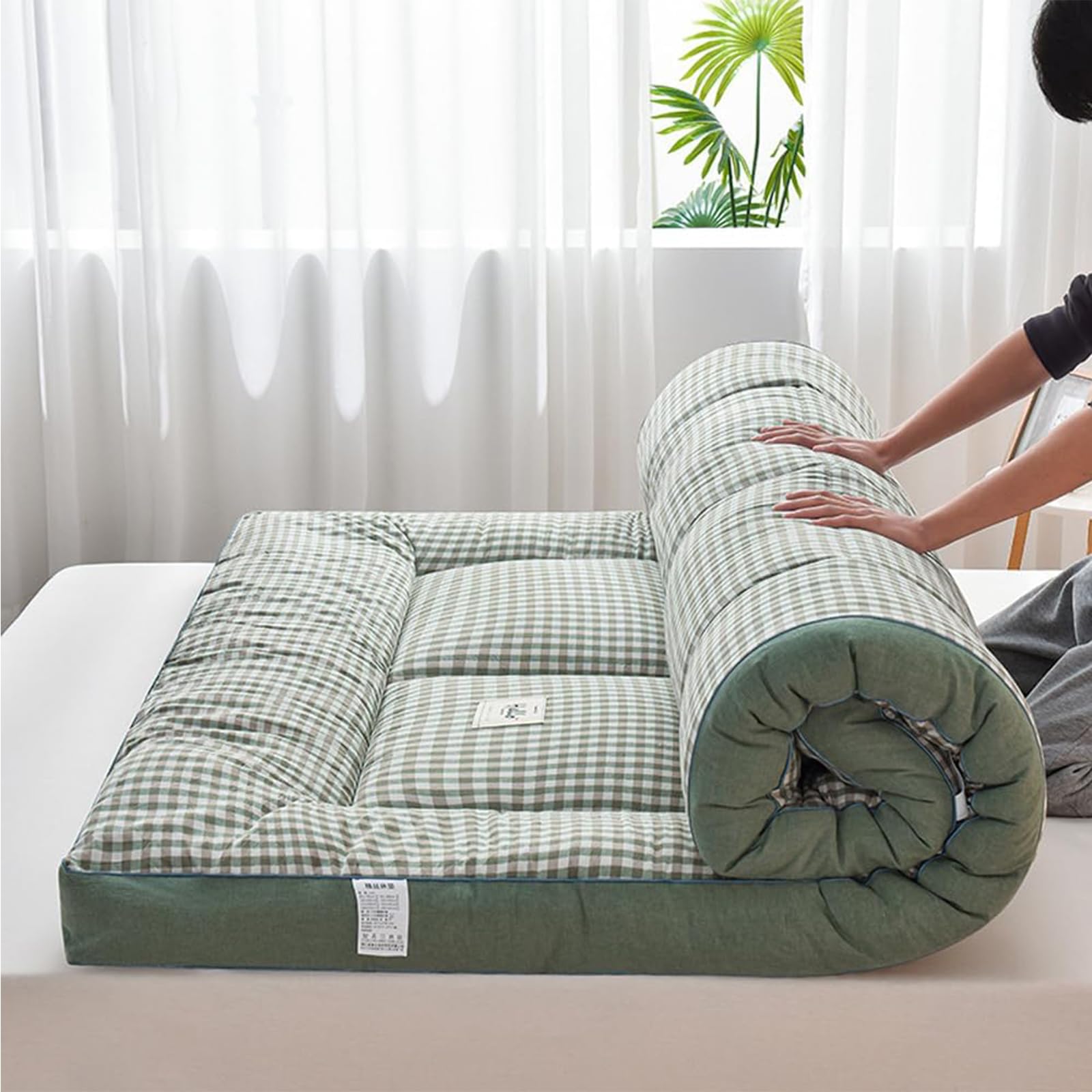 Materasso futon giapponese, materasso pieghevole, materasso tatami, portatile, facile da riporre, (Verde, 150 x 200 cm)