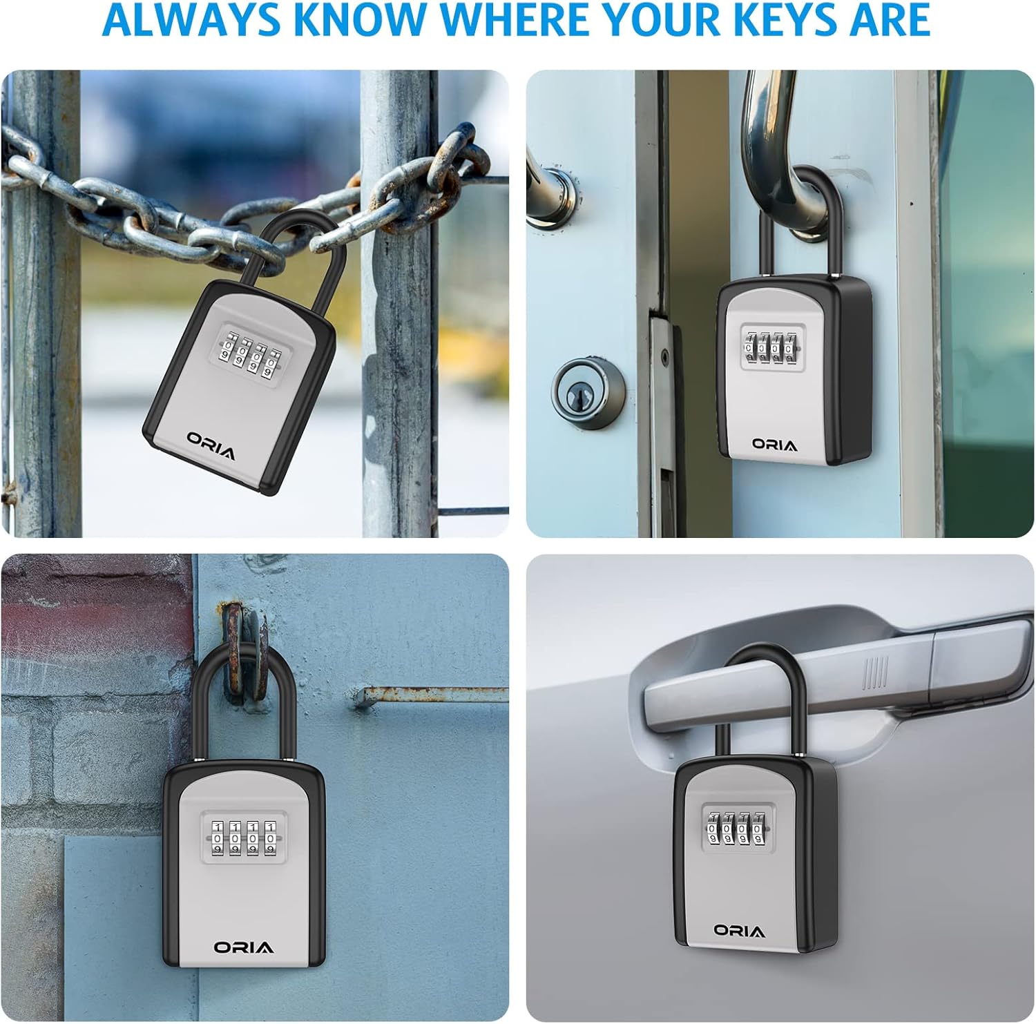 Key Lock Box, [2 Pack] Wall Mounted Key Safe Box, Weatherproof 4 Digit Combination Key Storage Lock Box, 5 Keys Capacity Lockbox with Removable Shackle for Indoor Outdoor, School Supplies