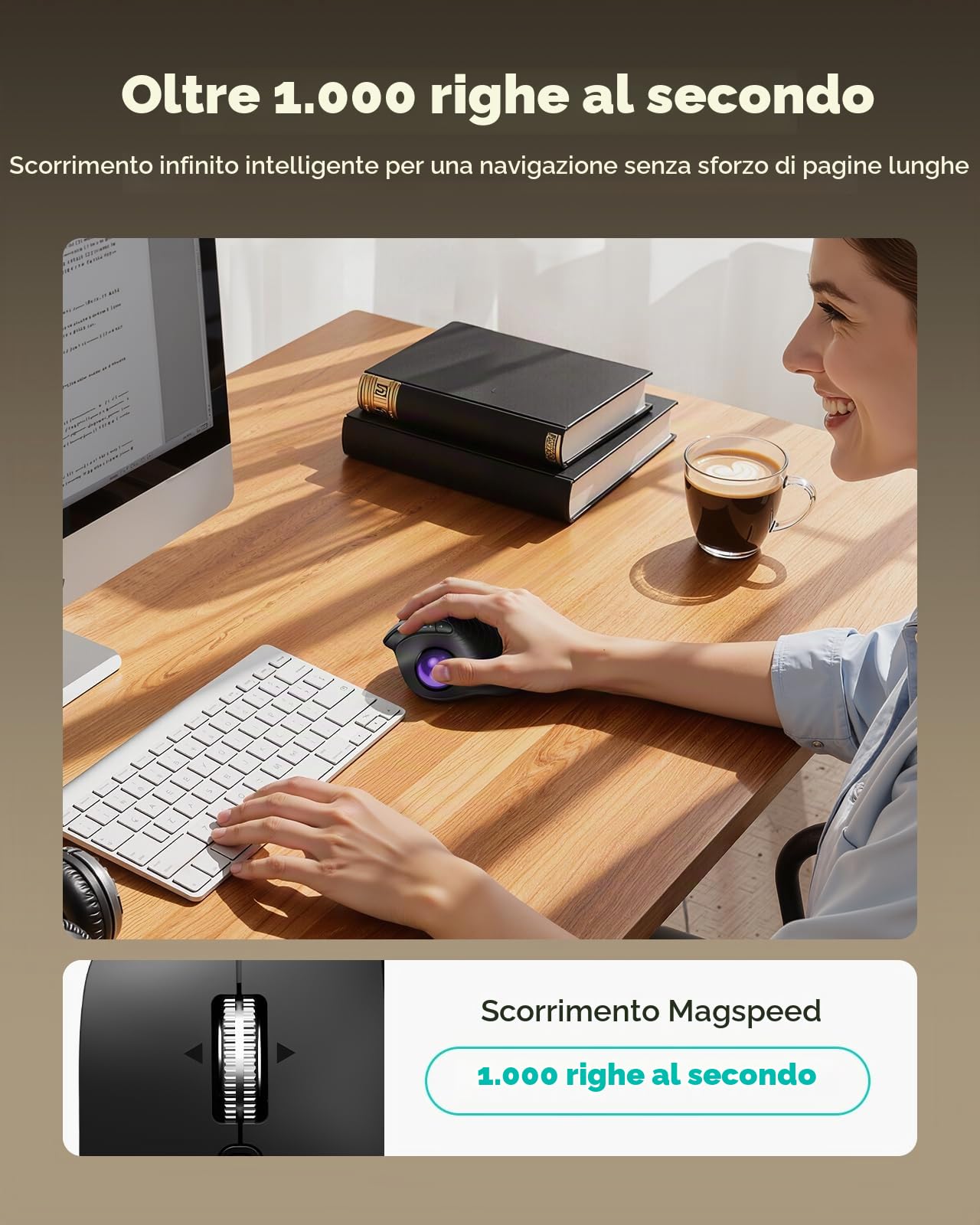 Nulea M514 Trackball Verticale, Ergonomico Wireless a Pollice con Click Silenziosi, Connessione a 3 Dispositivi (Bluetooth & USB), Ricaricabile per PC/Mac/Laptop/Tablet, viola