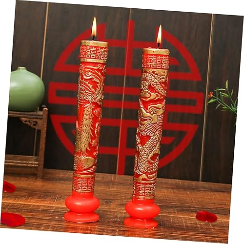 Miniatura 5 de Garneck 1 par de velas de boda de dragón y fénix decoración de mesa de comedor decoración de mesa linterna decorativa burdeos redondo pilar velas de
