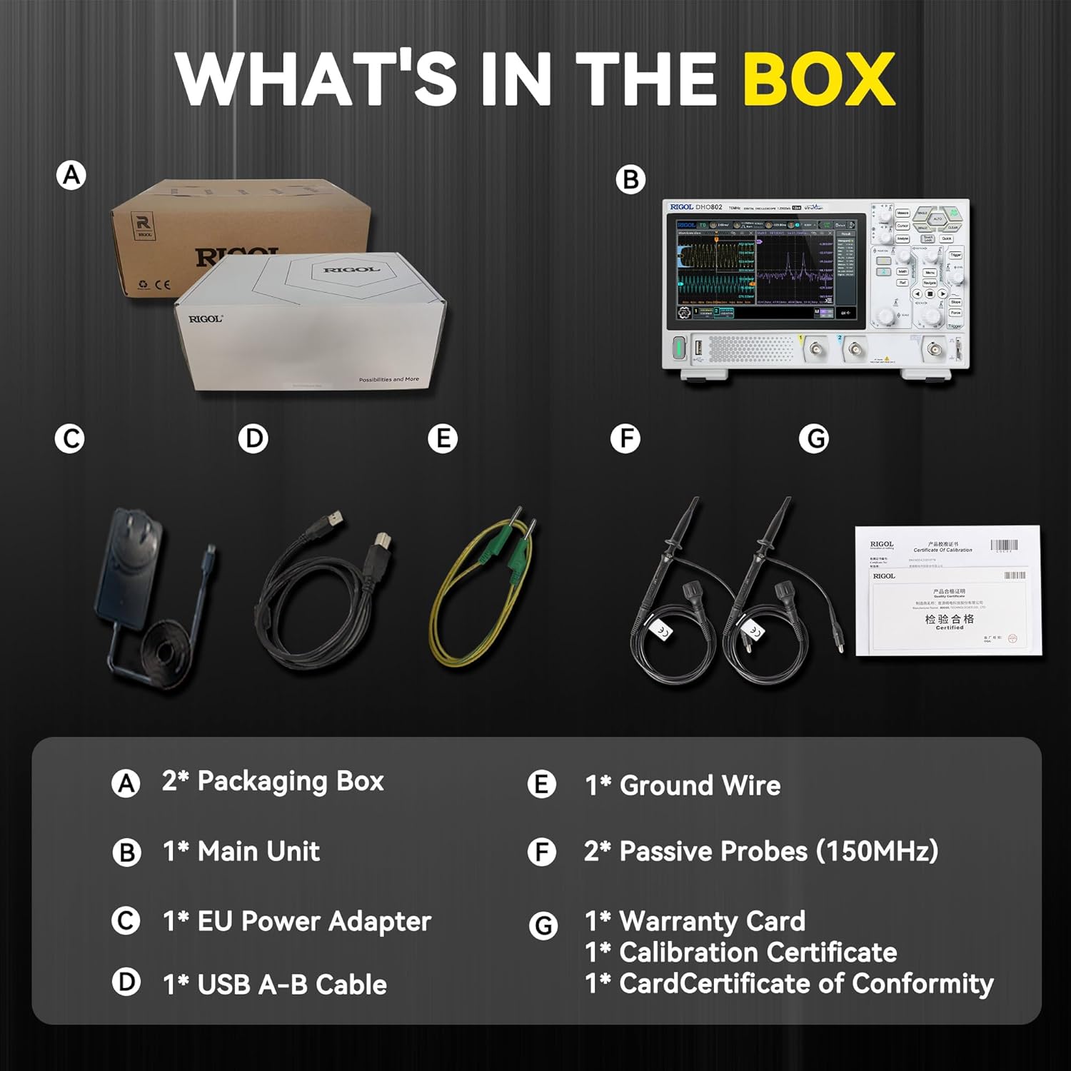 Dimensions and weight of the RIGOL DHO802 oscilloscope
