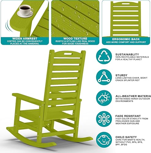 Miniatura 5 de Mecedora para exteriores con reposapiés extraíble para adultos, sillas mecedoras de patio con respaldo alto de HDPE, 330 libras, mecedoras de porche