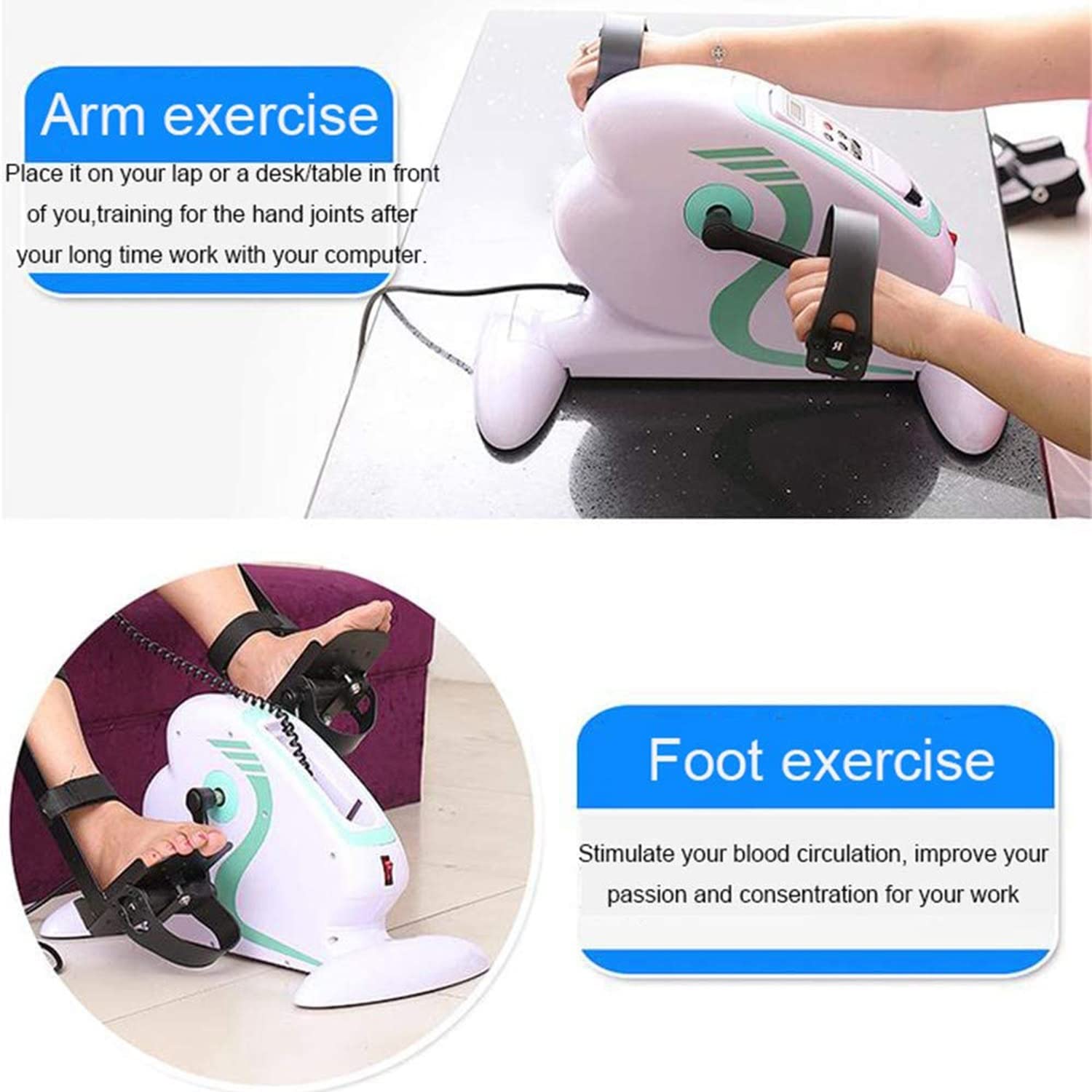 Pedales Estáticos Ejercicio eléctrico motorizado, Mini Bicicleta estática para Ciclismo de Mano, Brazo, Rodilla y Pierna, Equipo de rehabilitación de Fitness para Ancianos, discapacitados