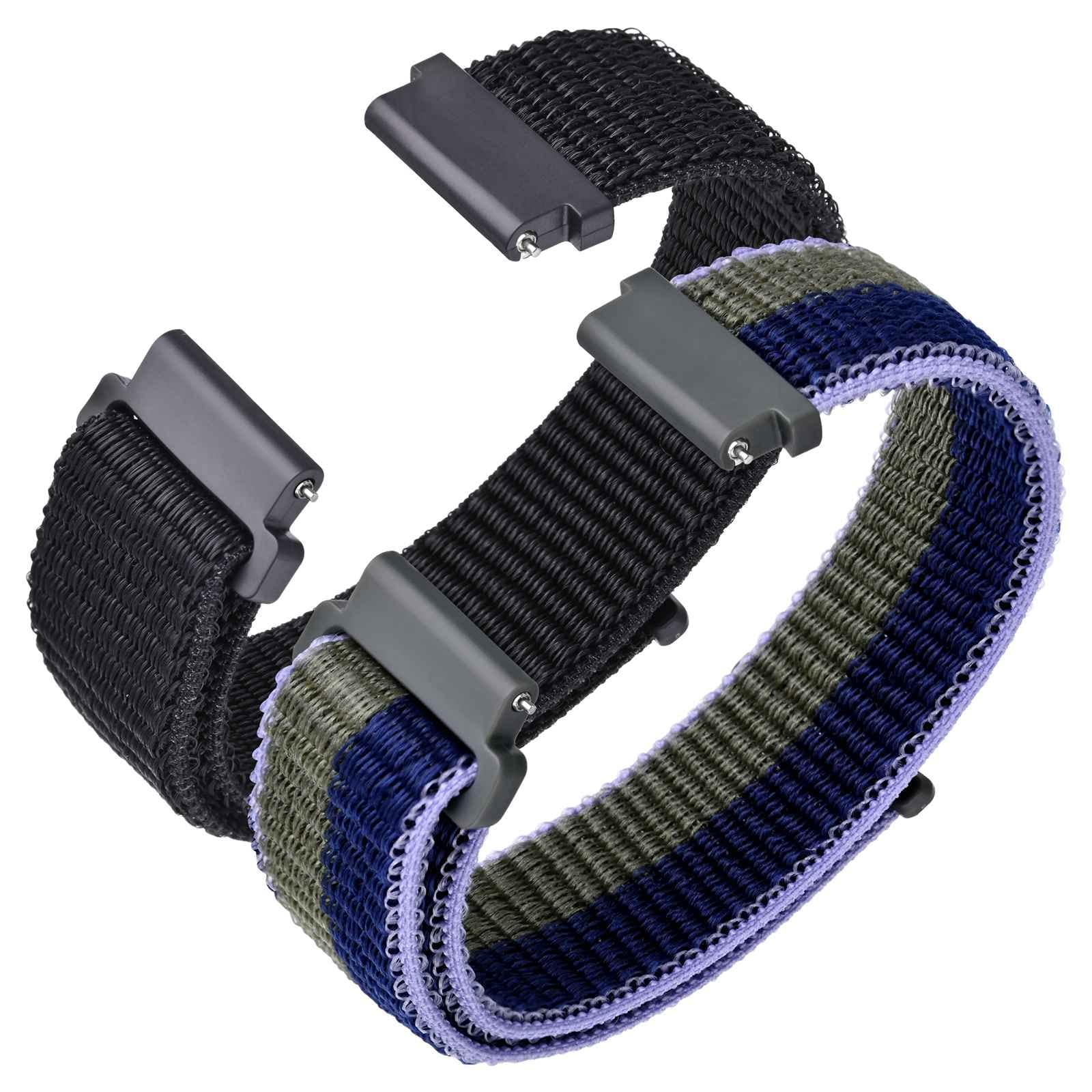 [ANNEFIT] ナイロン時計バンド 19mm Quick Release マジックテープスマートウォッチ替えベルト ブラック/ブルーとグリーン2本セット