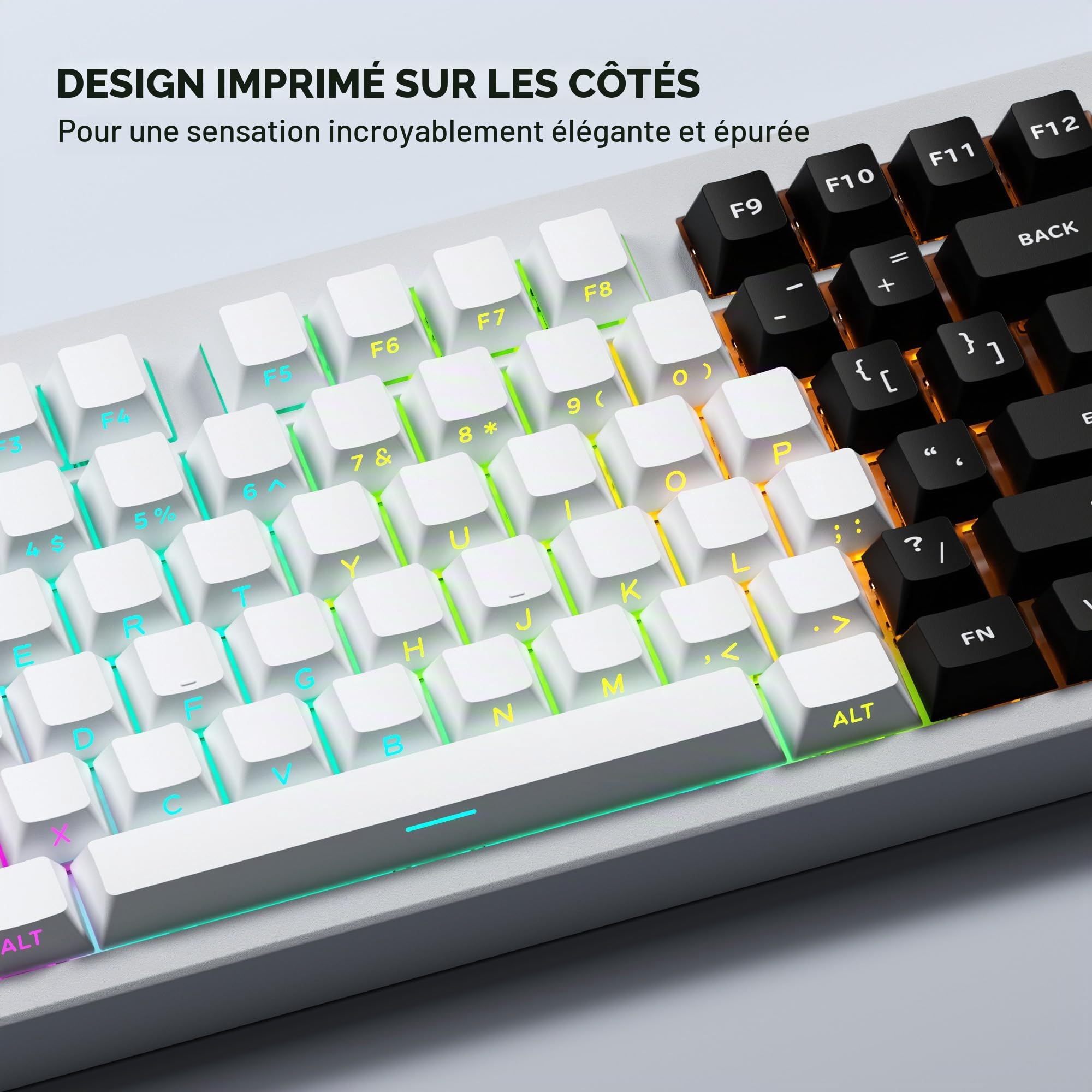 SDYZ White Keycaps - Side Print PBT Keycaps 60 65 75 100 Percent, Double Shot Shine Through Custom Key Caps, 132 Keys Set, Cherry Profile, Minimalist Style for Cherry Gateron MX Switche Keyboard