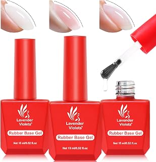 Lavender Violets 3 Colors 15ml Rubber Base Gel Set, Jelly Builder Base Nail Gel Nude Sheer Clear White Pink, 2-in-1 Soak Off Nail Strengthener, Blush Jelly A105+110+112
