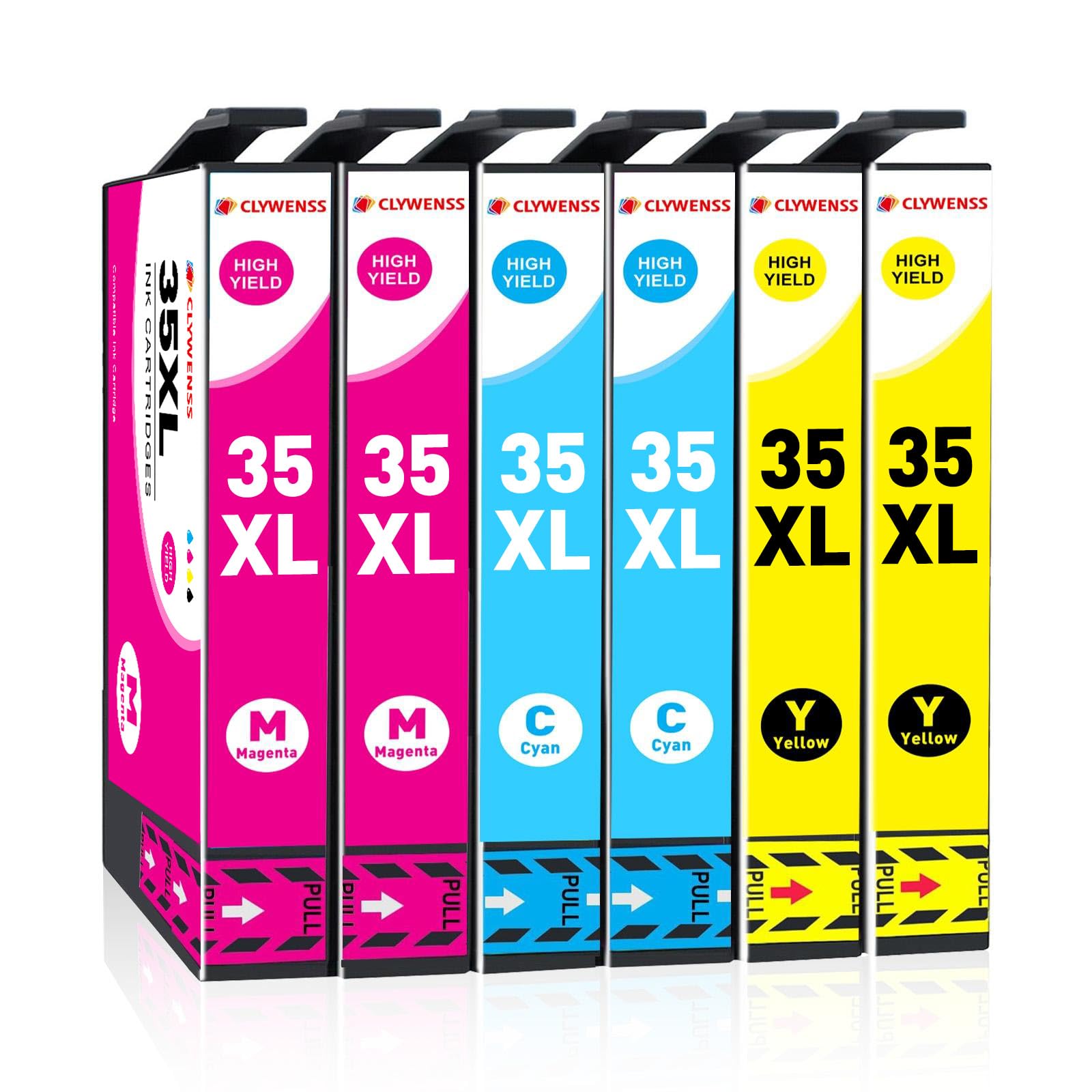 CLYWENSS 35XL 35 XL Farbe Druckerpatronen Kompatibel für Epson WorkForce Pro WF-4720 WF-4725 WF-4730 WF-4740 WF-4720DWF WF-4725DWF WF-4730DTWF WF-4740DTWF Tinten Patronen, 6er-Pack (Cyan Magenta Gelb)