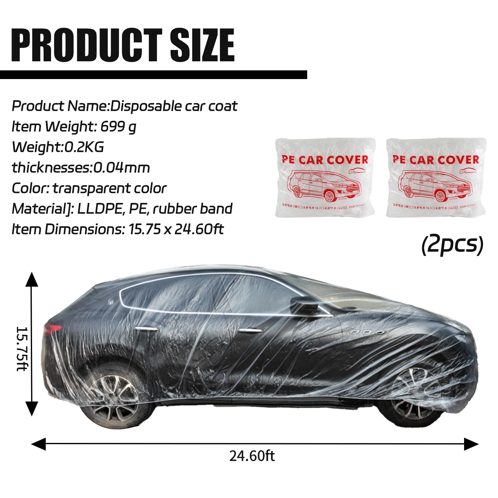 Wogomz 2PCS Disposable Car Cover 15 7 24 7 ft Clear Plastic Car Cover with Elastic Band Waterproof — view 2