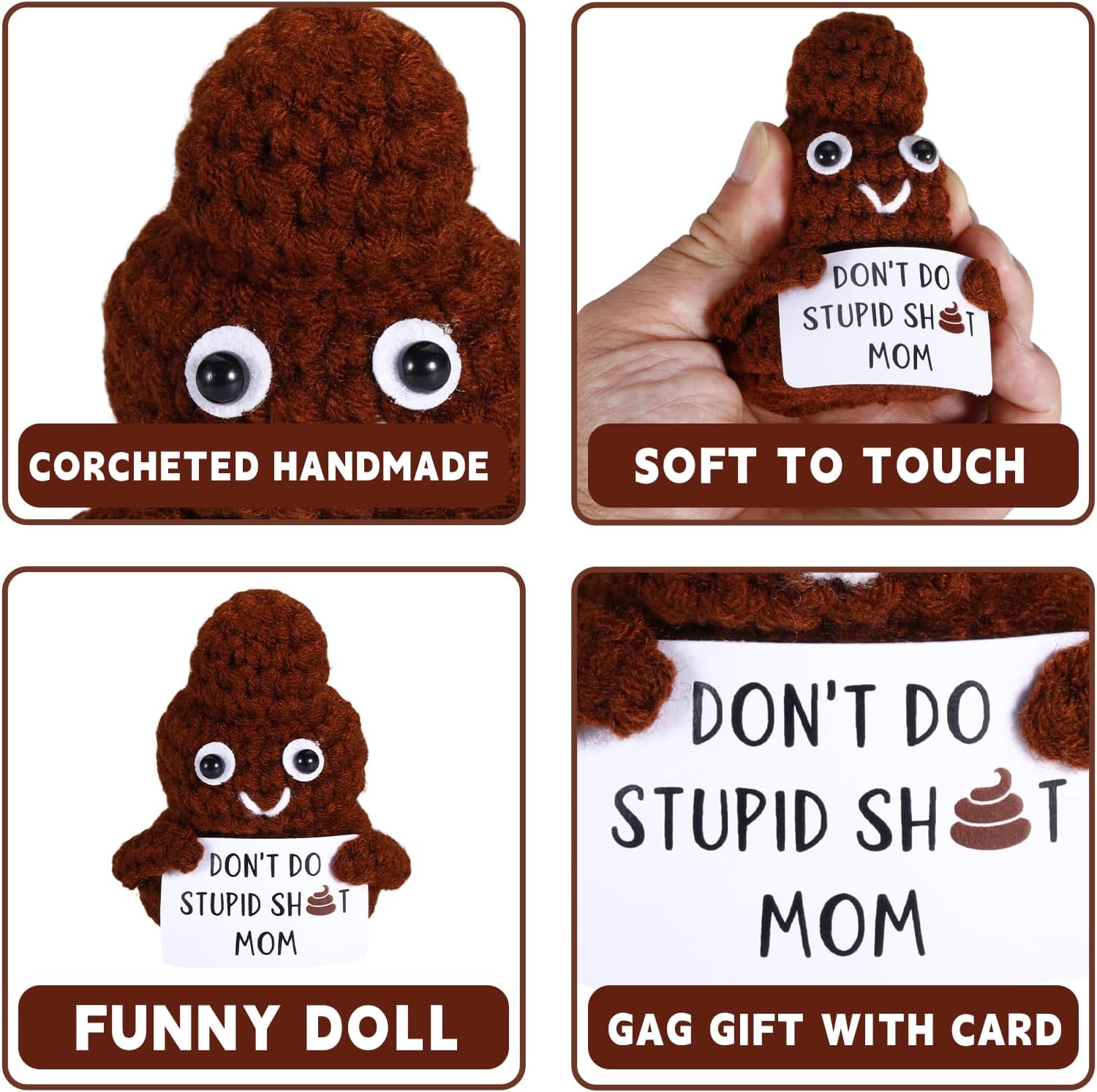 Graduation Gifts for Kids Teens, Dont Do Stupid Shit Crochet Doll,Handmade Positive Poop Crochet for Daughter Son from Mom, Unusual Gifts for 12-14 Year Old Boy Girl