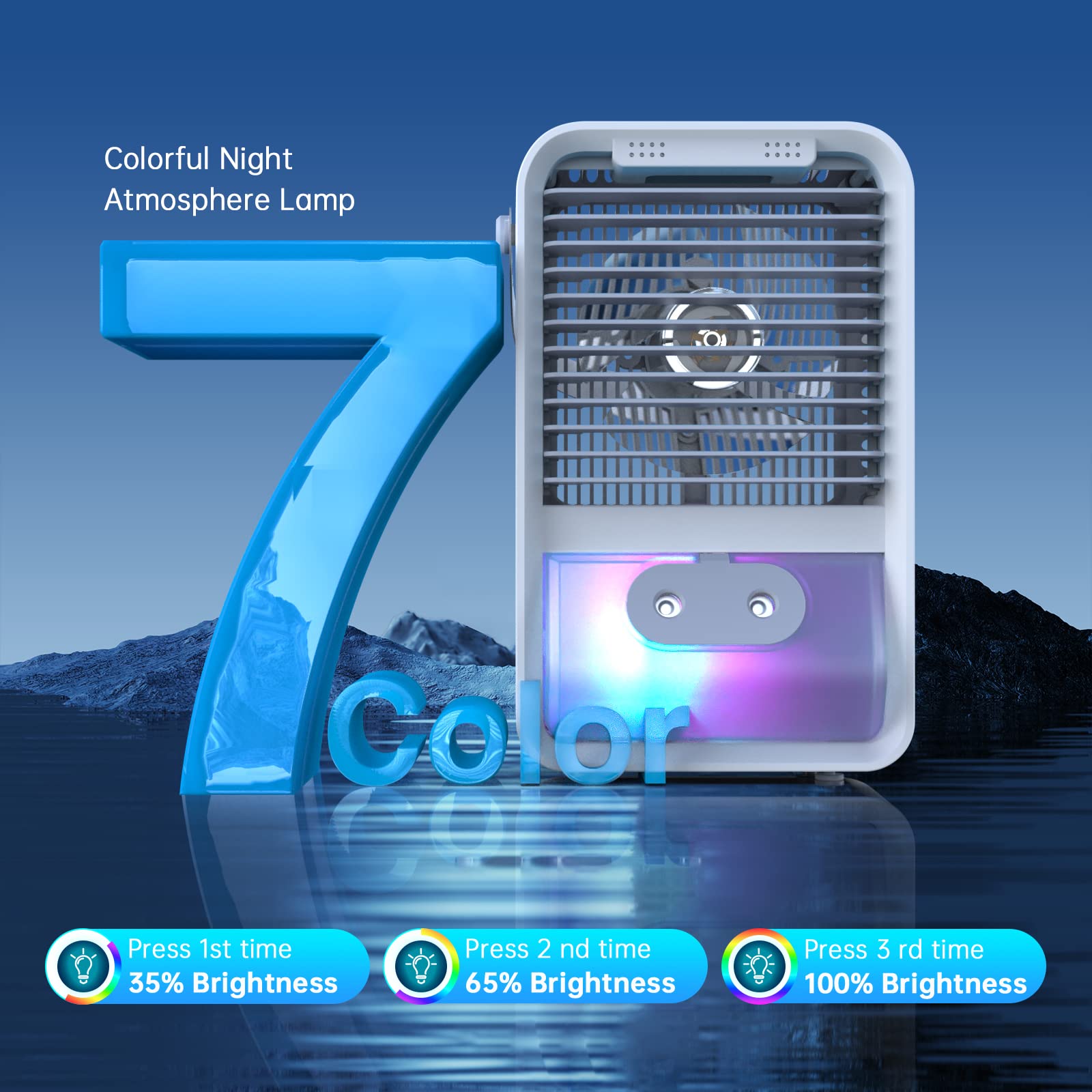 Climatiseur Portable 4en1 USB - Ventilateur, Humidificateur, Diffuseur, Veilleuse - Pour Bureau, Chambre, Tente