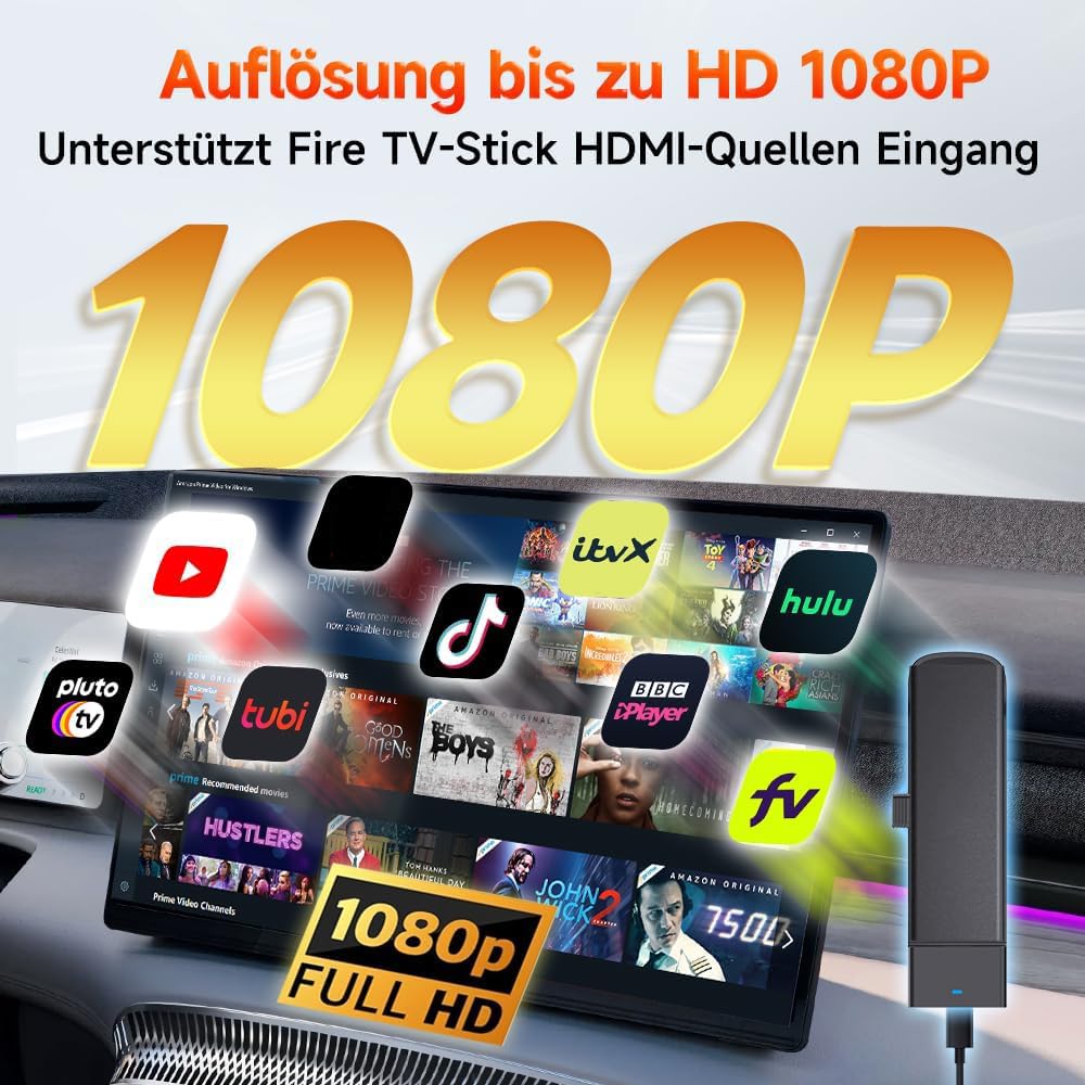 Carrinkit Car TV HDMI 2026 Fire Stick Converter, HD HDMI Car Adapter, Puede convertir Vídeo/Juego en Coche, Plug - and - Play, Adecuado para vehículos por Cable y Equipos de Fire Stick