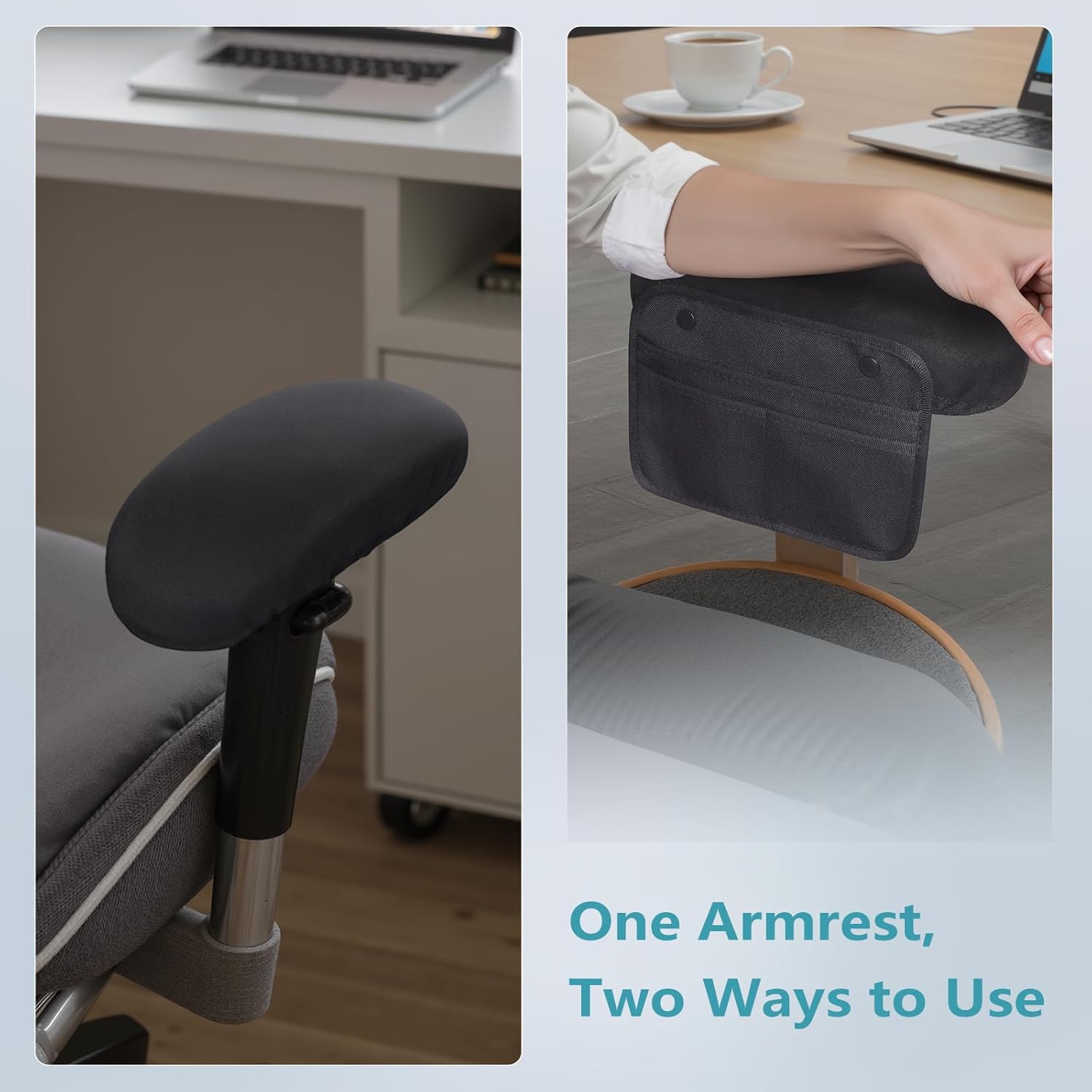 Virelis Office Chair Arm Covers with Soft Sponge Padding & Armrest Organizer, Removable & Washable Arm Rest Cover with Chair Pockets – Comfortable, Durable Covers for Office and Desk Chairs