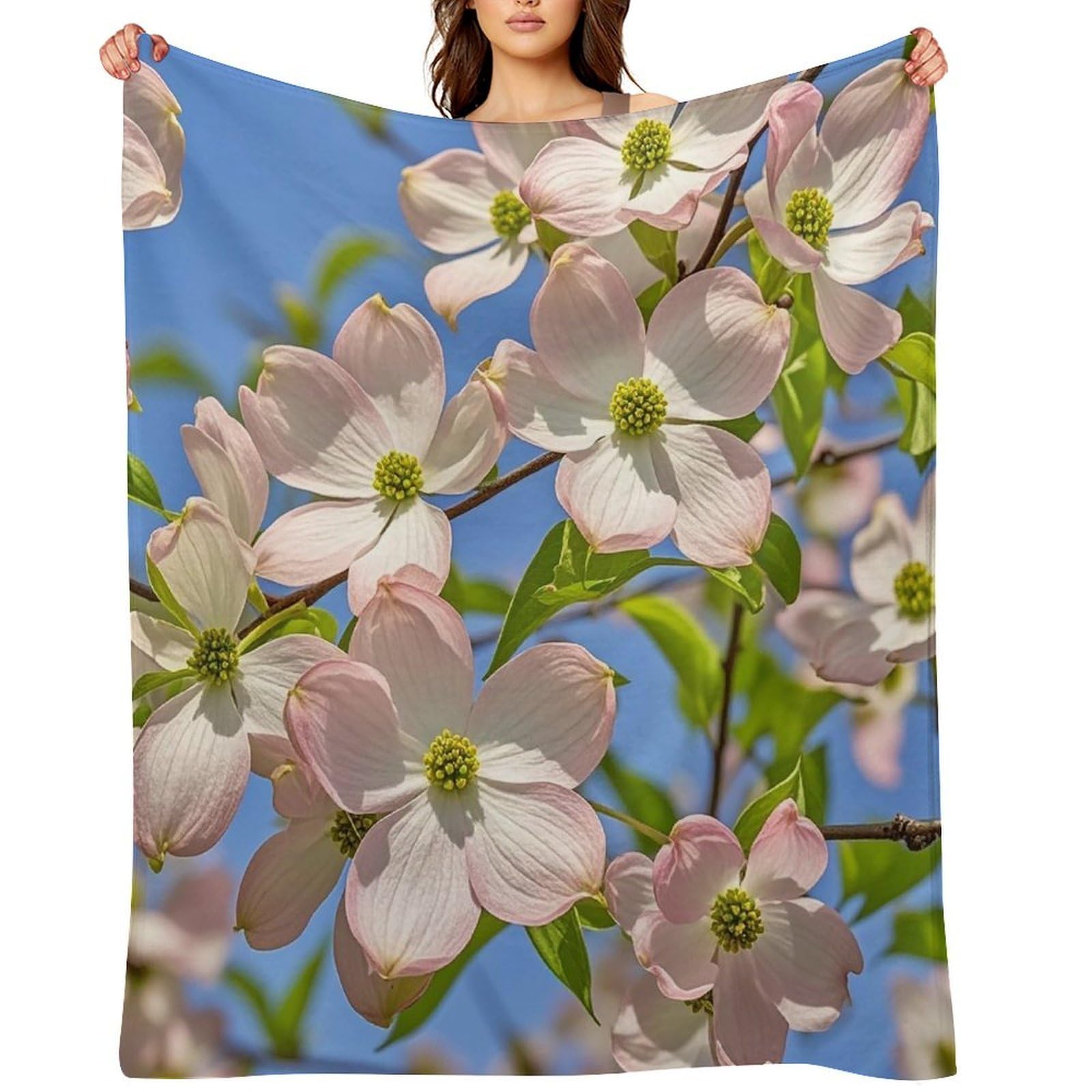 Spring Dogwood Blossoms Throw Blanket for Couch and Bed Super Soft Warm Lightweight Throw Blankets Cozy Fuzzy Flannel Blanket Personalized Decorative Blankets for Sofa Decor 40"x50"