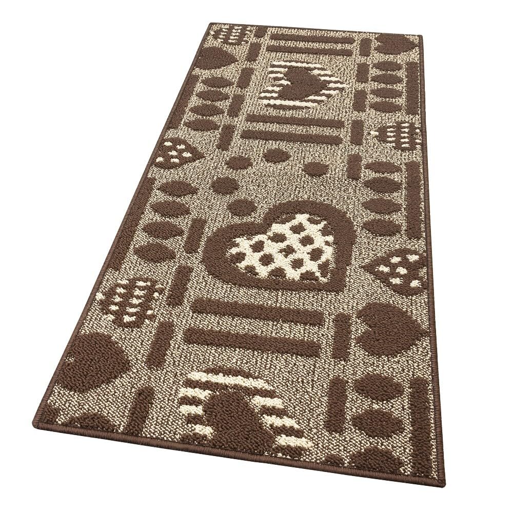 Tapis de cuisine cœurs 3D marron avec envers antidérapant