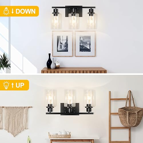 Miniatura 2 de Apenath Lámpara de tocador de 3 luces, color negro mate, accesorios de iluminación de baño sobre espejo, luces de pared de metal modernas para