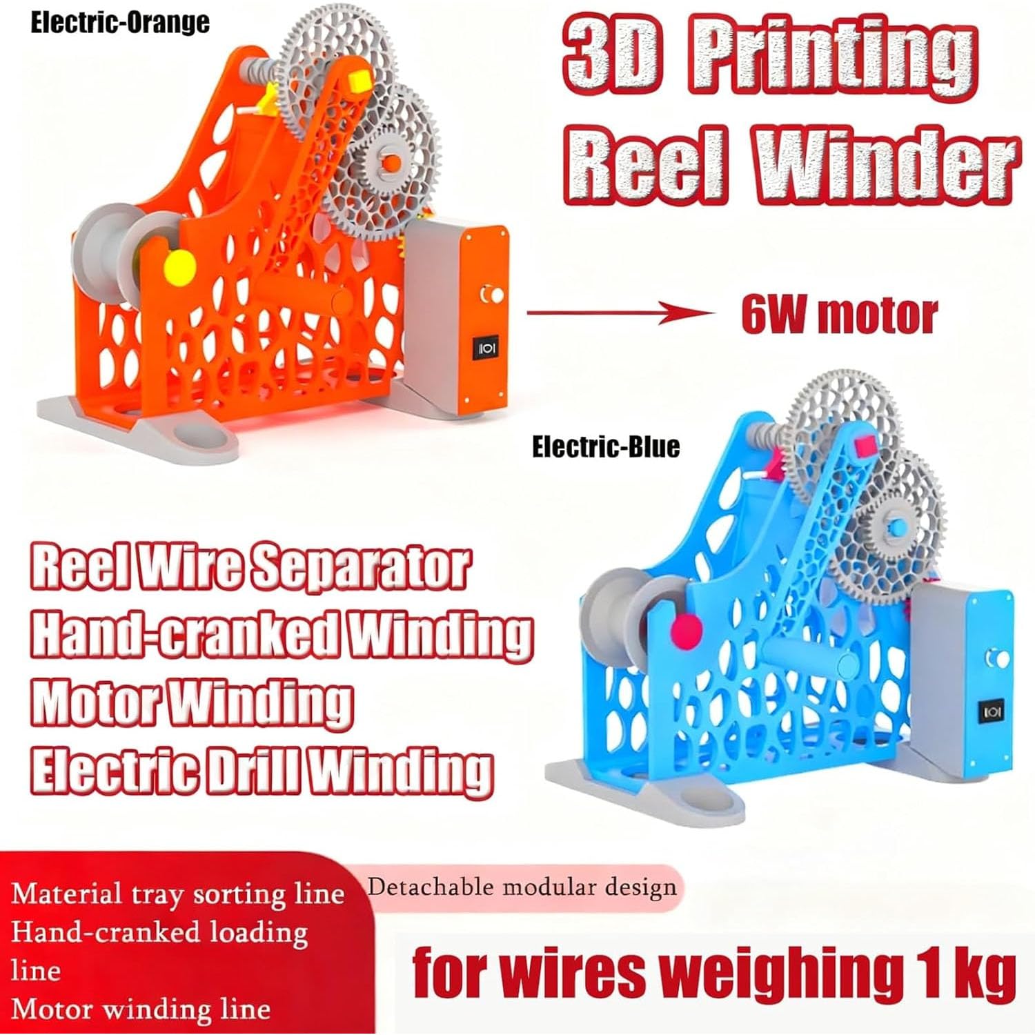 Nawijarka do filamentu do drukarki 3D, elektryczna nawijarka materiałów eksploatacyjnych z korbką ręczną, modułowa konstrukcja odłączana dla entuzjastów druku 3D (Blue)