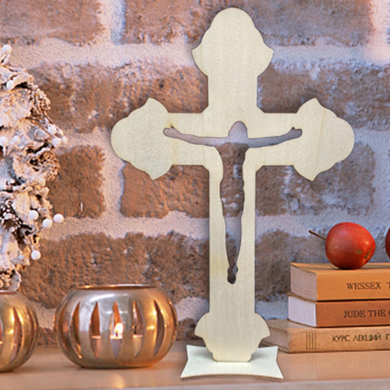 Baluue Lot de 10 croix en bois brut avec support, croix en bois pour travaux manuels, centres de table, décoration pour loisirs créatifs