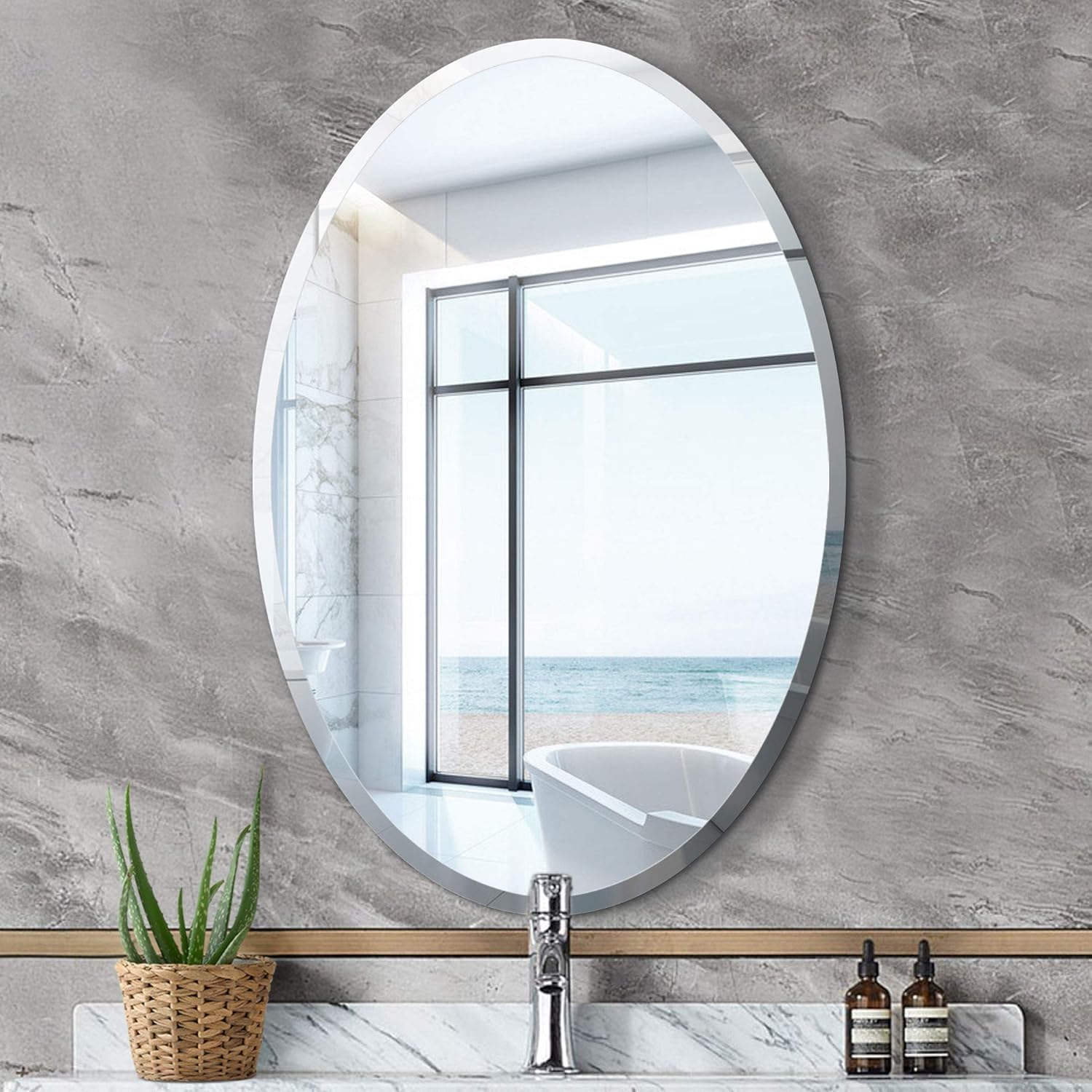Decorative Mirror for Wall Mirror for Bathroom Wash Basin Living Room Easy No Drill Required, Easy Stick Oval Glass Wall Mount Mirror Bathroom Mirror(Unframed) Bathroom Bedroom Pack of 1 (B0DGX92S9B) Amazon Price History, Amazon Price Tracker