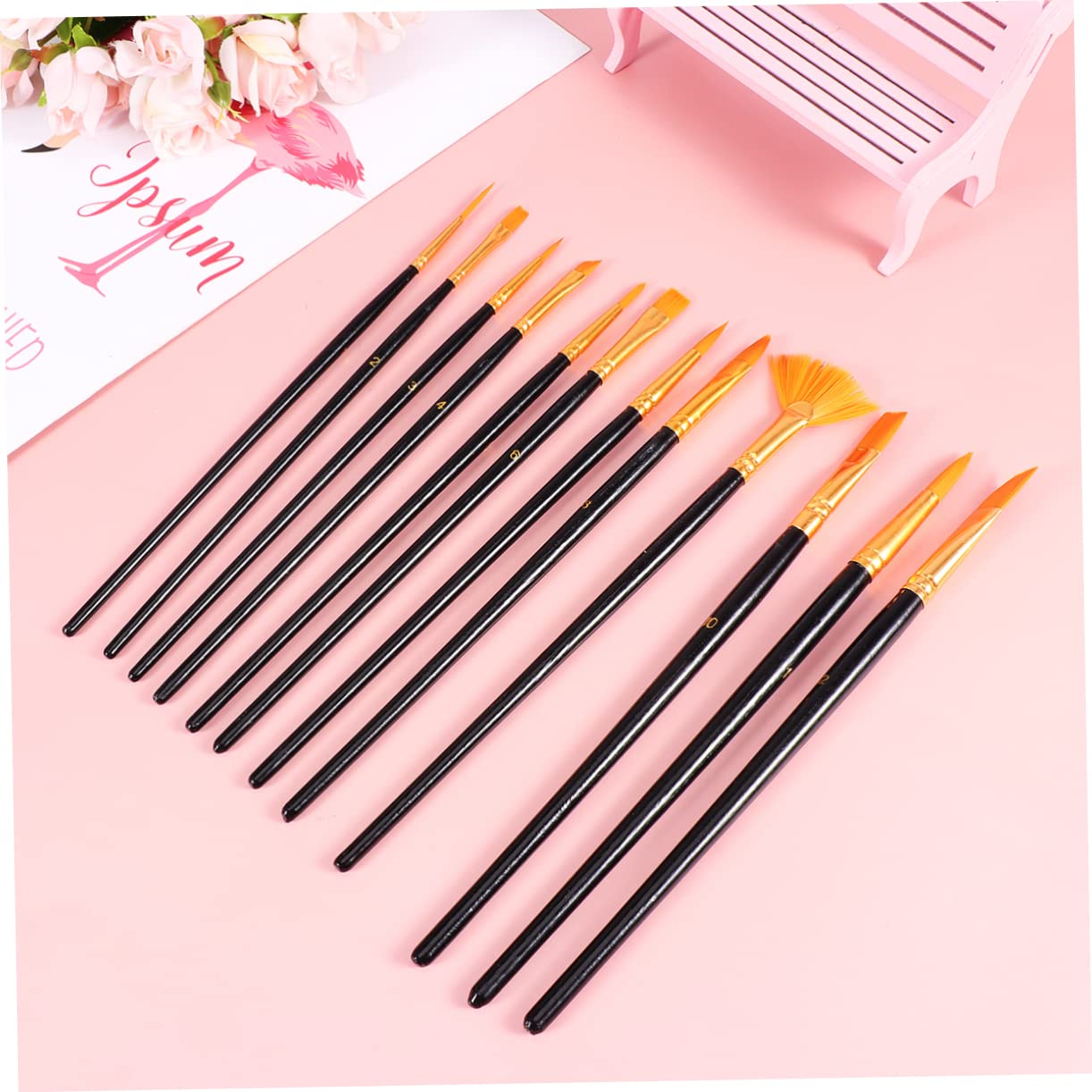 Operitacx Complete Oil Paint Brush Set 12pc Professional Artist Tools Nylon Heads Line Water Brush and More Skill Levels Ideal for Travel and Daily Practice Random Color