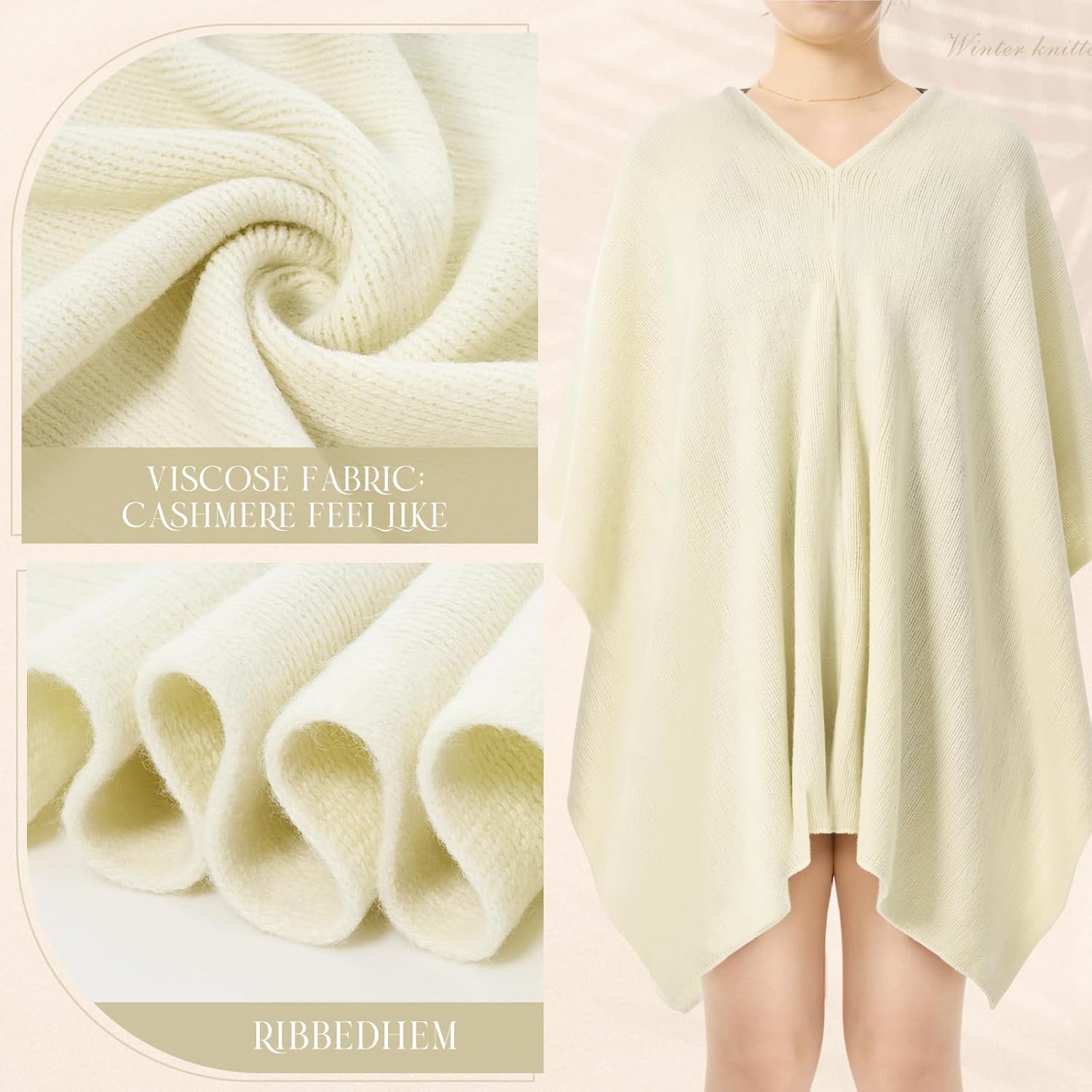 Hercicy Women Ponchos Sweater Solid Knit Versatile Lightweight Shawl Wrap Scarf Cape Poncho Accessories for Women - Image 3