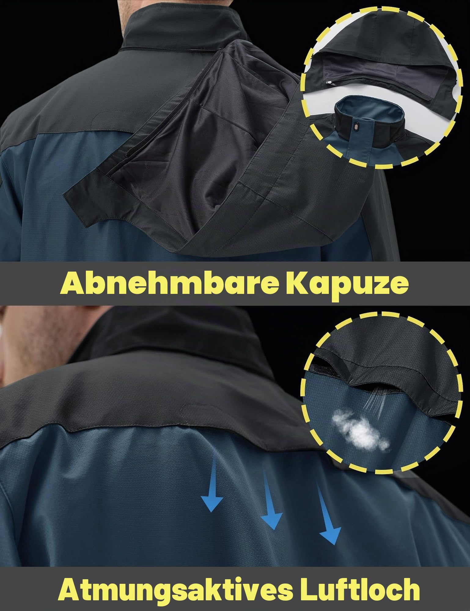 TACVASEN Herren Übergangsjacke Wasserabweisende Softshelljacke Leicht Wanderjacke Regenjacke mit Abnehmbarer Kapuze