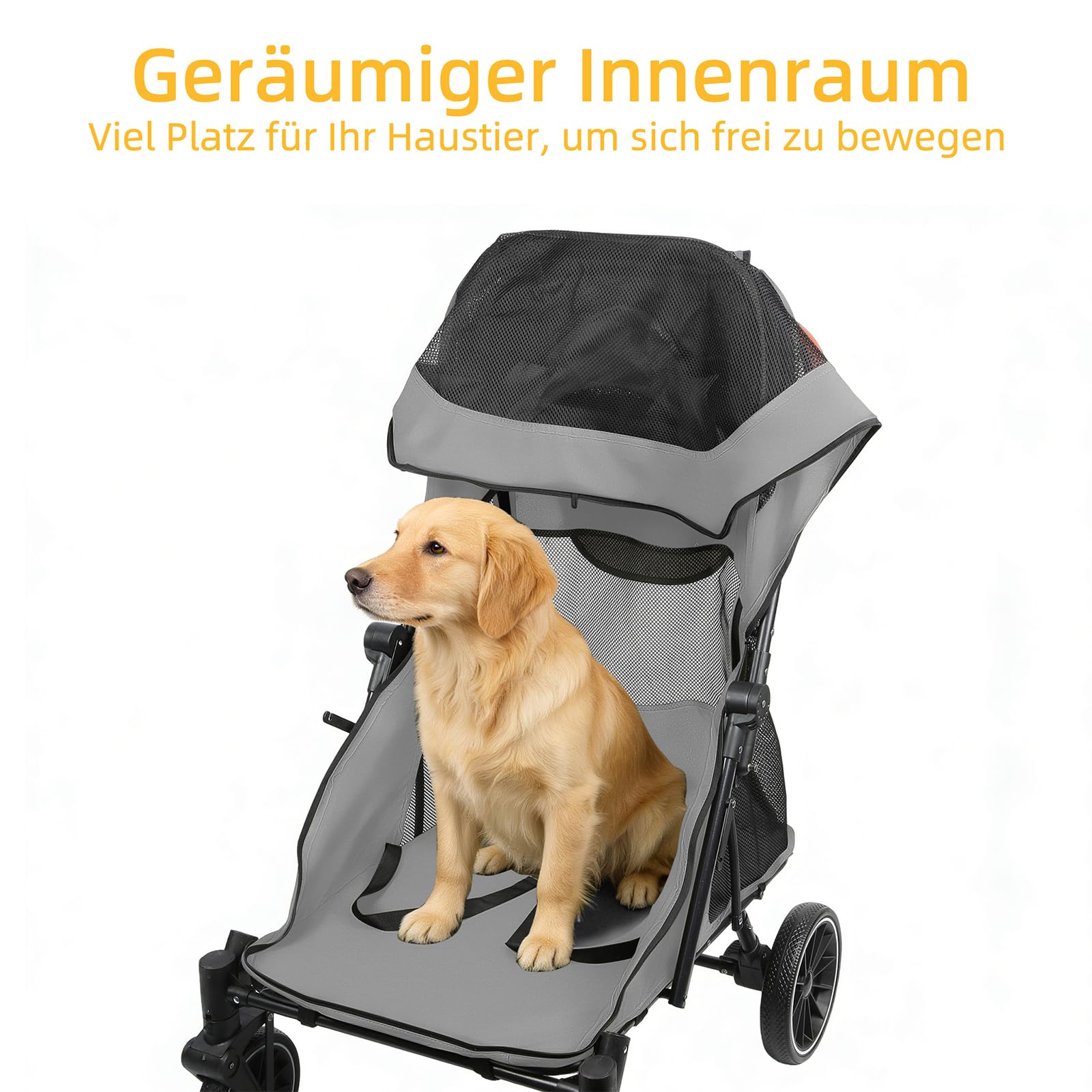 Homewell Passeggino per cani di taglia grande, pieghevole, con finestre in rete, pieghevole, fino a 35 kg, 60 x 83 x 108 cm (grigio)