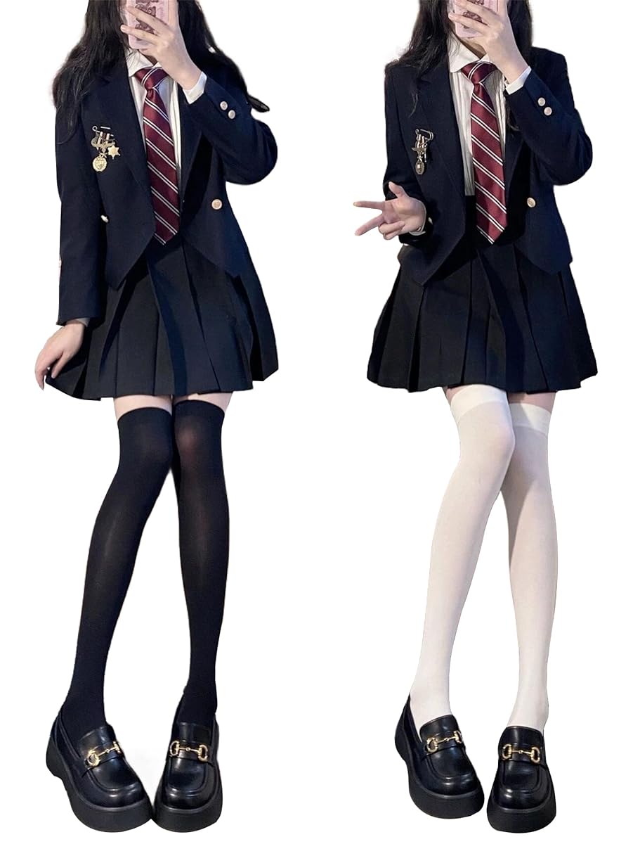 2点セット ニーハイソックス レディーズ ストッキング 着圧 コスチューム ロリータ lolita コスプレ ロリ系 セクシー かわいい 可愛い 美脚 cosplayや制服用 コスチューム用小物 黒 白 オーバーニーソックス ニーソックス ハイソックス無地ソックス 靴下
