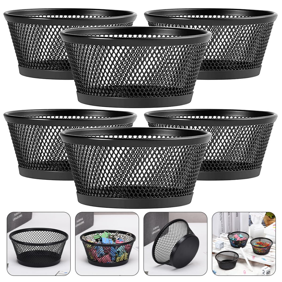 ifundom Porta Graffette Contenitore Organizer Set 6 Pezzi in Ferro Nero Resistente Ampia Apertura per Scrivania da Ufficio e Spazio di Lavoro