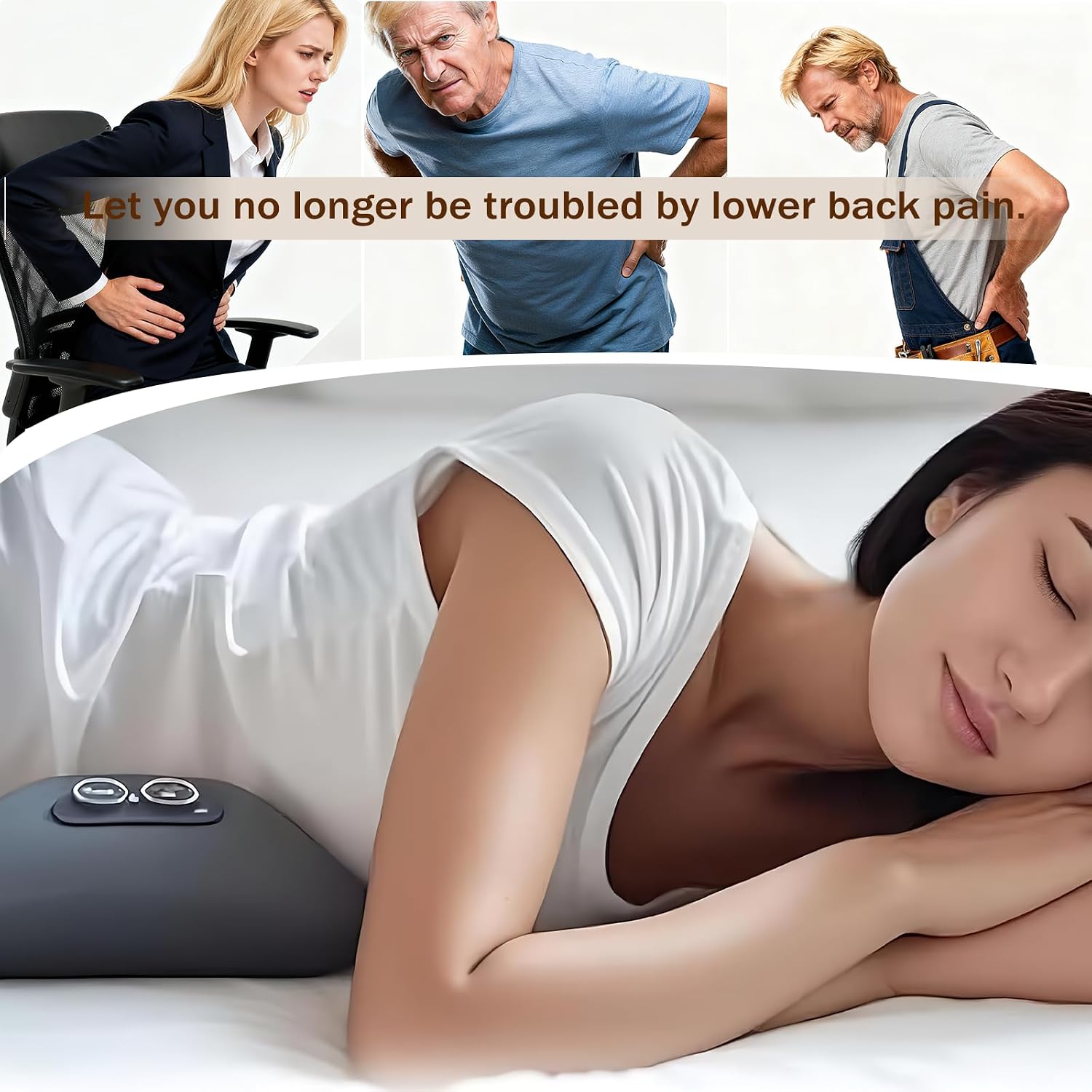 Smooth Spine Triple Fusion Back Massager, 3-in-1 Electric Lumbar Support Pillow Heat Vibration Massage Lower Back Spine Decompression Device with Traction for Neck and Shoulder and Backs (Light Gray)