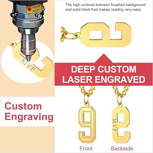 Miniatura 2 de ChainsPro Puede grabar, collar con número de jersey para hombre del 0 al 9, cadena ajustable, joyería del equipo de béisbol, baloncesto, fútbol,