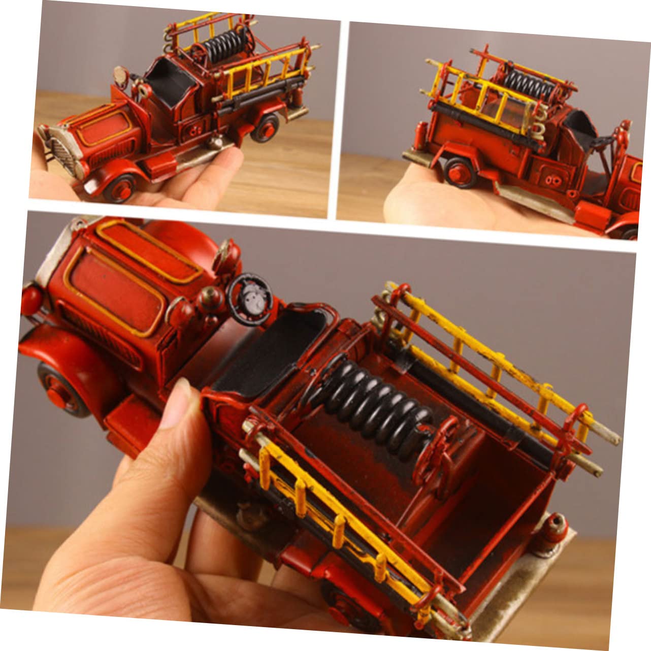 ABOOFAN Schmiedeeisen Feuerwehrauto Modell Miniatur Metallhandwerk Retro Heimdekoration Kreative Schreibtischskulptur Rote Vintage Ornamente