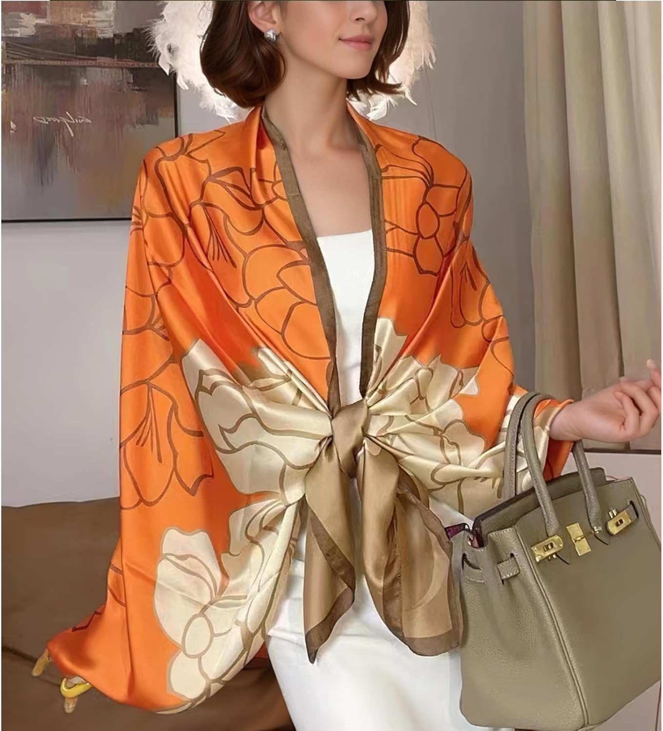 vimate 100% Large Silk Feeling Scarf-Women's Fashion Long Mulberry Silk Satin Neck Scarf Sunscreen Shawl Wrap Headscarf - Image 7