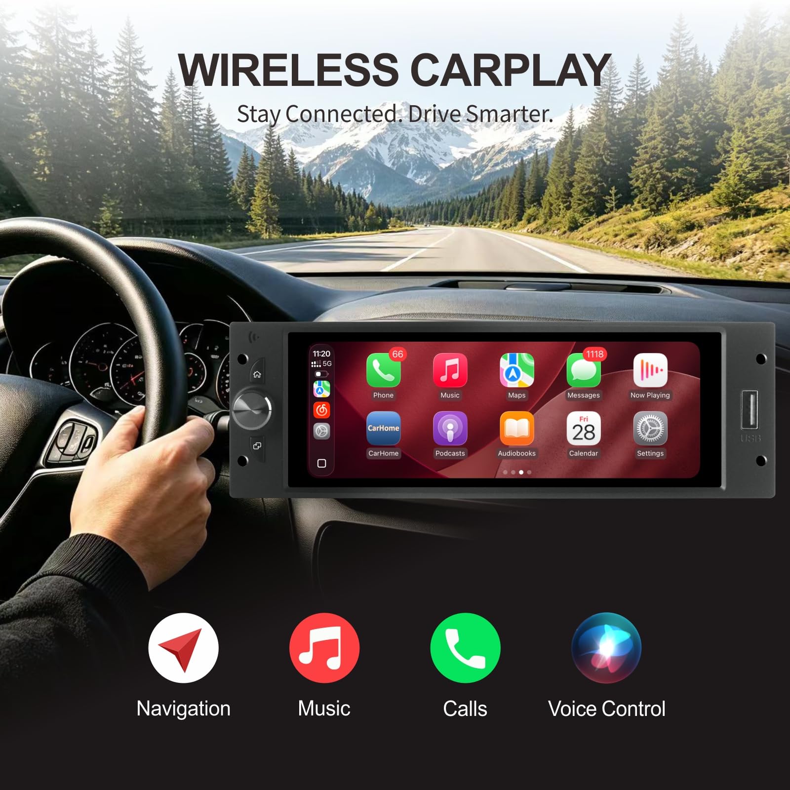 Autoradio 1 DIN con schermo per Peugeot 206 207 307 308 3008 5008 Citroën C2 C3 C4 Picasso, Wireless CarPlay Android Auto Radio, Sistema Linux, Bluetooth, Touchscreen, FM/AM RDS, Plug & Play
