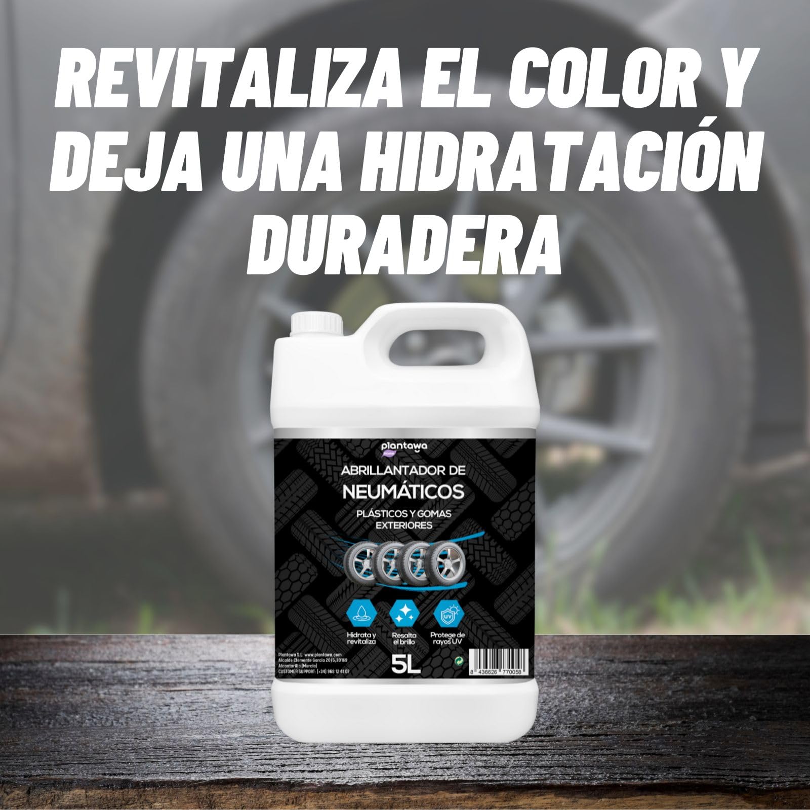 PLANTAWA Abrillantador de Neumáticos 5L | Recuperador de Plásticos y Gomas Coche | Hidratador y Restaurador de Plásticos | Brillo y Protección Duradera para Coche y Moto
