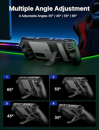 JSAUX PC0105 Steam Deck Case with Adjustable Angle Stand + 2-Pack Steam Deck Screen Protector