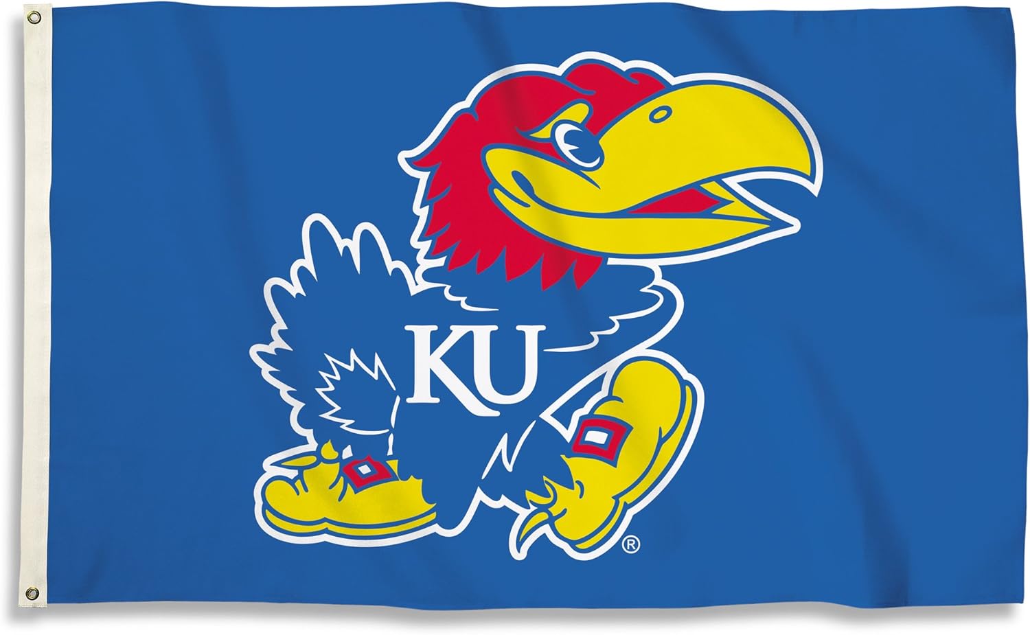 BSI PRODUCTS, INC. - Kansas Jayhawks 3’x5’ Flag with Heavy-Duty Brass Grommets - KU Football, Basketball, and Baseball Pride - High Durability for Indoor and Outdoor Use - Great Gift Idea