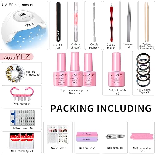 Miniatura 7 de Kit de esmalte de uñas de 9 colores con lámpara UV LED de 72 W, herramienta de uñas, kit de gel de uñas