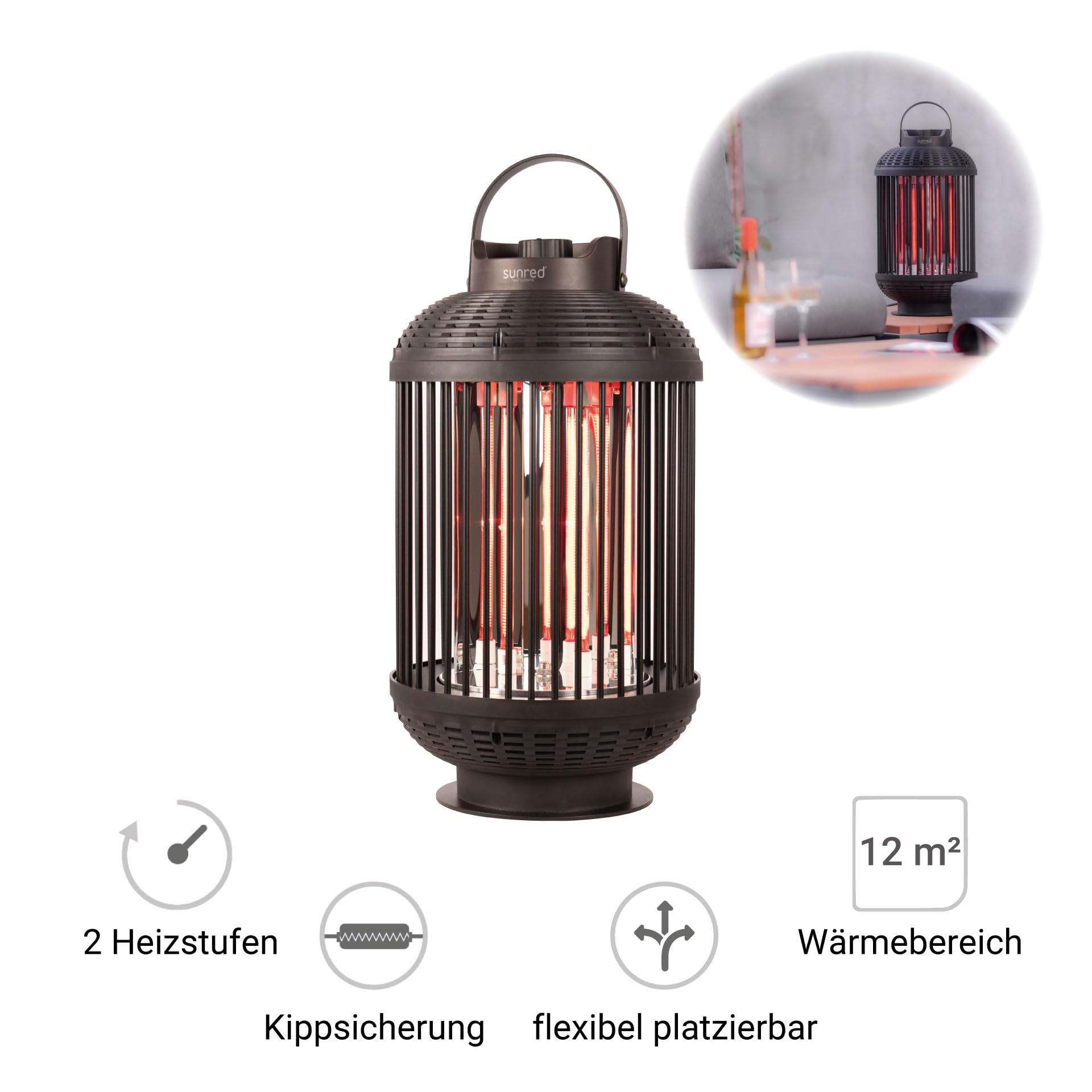 Sunred Grzejnik stołowy Indox, 1200 W, halogenowy, czarny