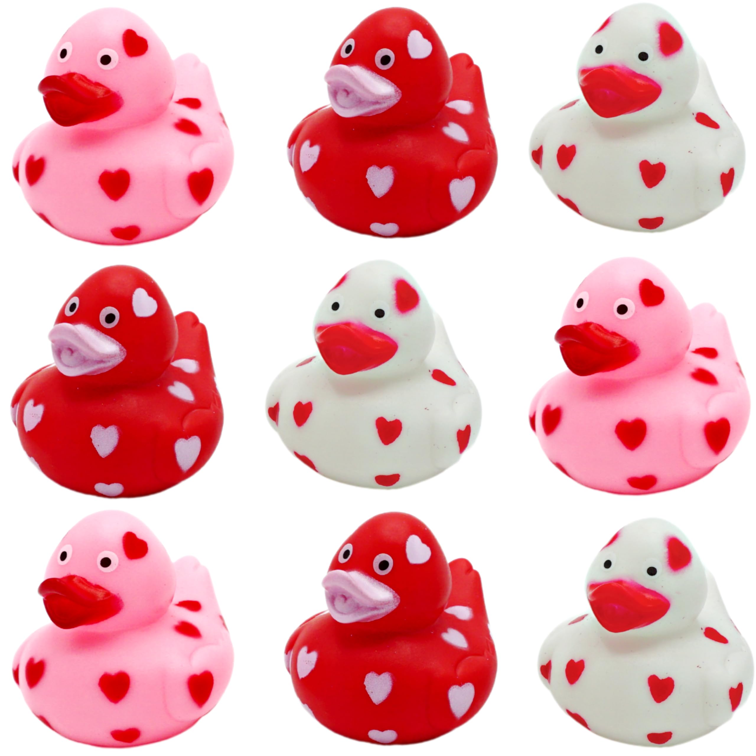4E's Novelty 24 Pack Valentines Day Rubber Ducks - Bulk 2" Heart Themed Duckies for Jeep Ducking, Classroom Exchange Gifts for Kids School, Prizes, Giveaways, Party Favor Handouts