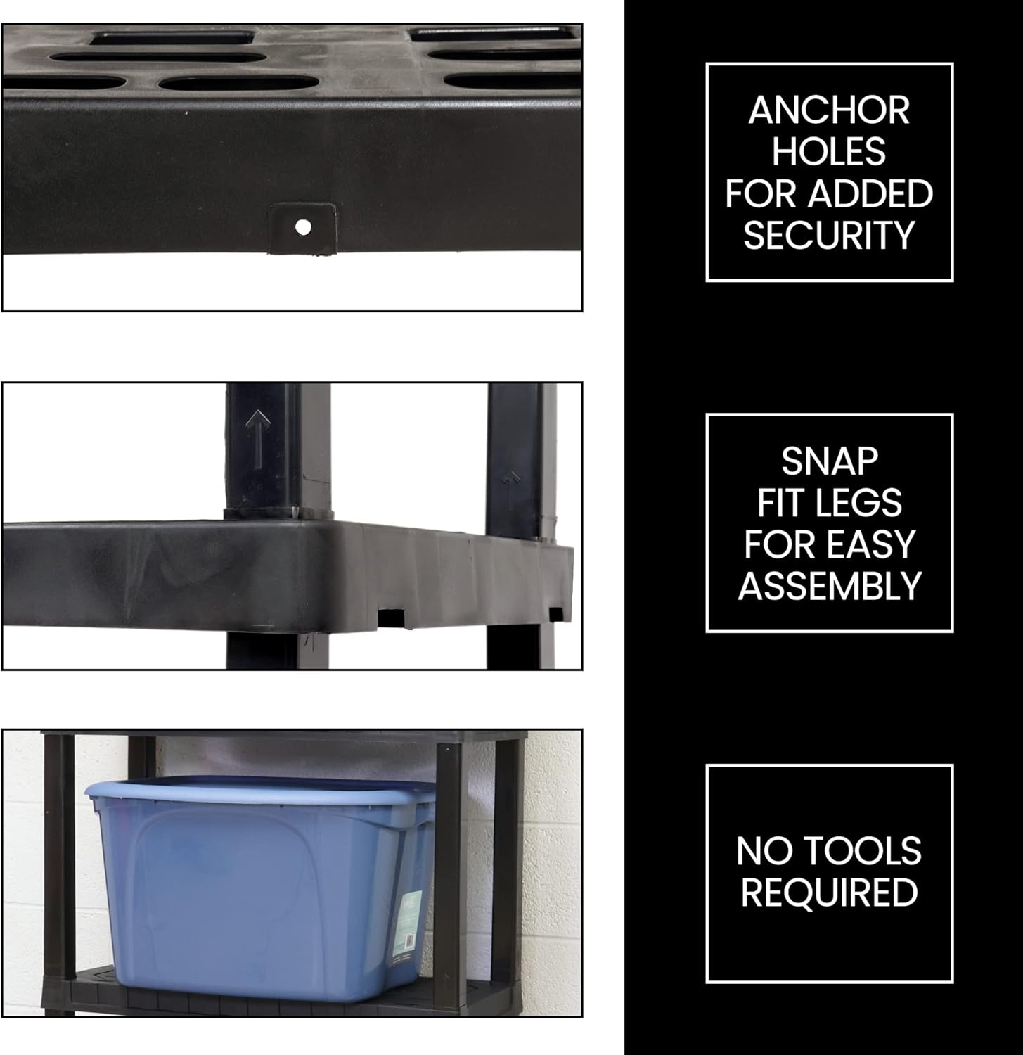 Oskar Heavy Duty Plastic Storage Shelves- for Garage, Kitchen, Bathroom Basement, Kids Room, Toys,Stackable 5-Tier Black, Organizer Rack for Books Shoes, Pantry, Cleaning and Closet Organization