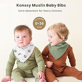 Konssy Muslin Baby Bibs 10 Pack Baby Bandana Drool Bibs 100% Cotton for Unisex Boys and Girls, Soft Absorbent Set for Teething and Drooling