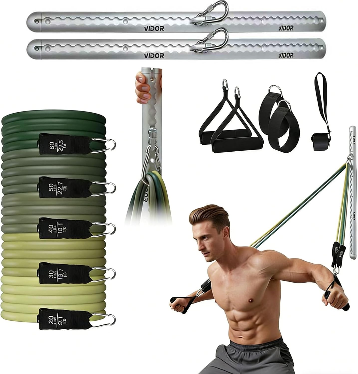 Resistance Band Wall Mount System - Heavy Duty Wall Anchor for Resistance Bands, Workout Wall Anchor with Aluminium Bracket for Home Gym Cable Machine & Fitness (with2Rails and Grey Resistance Band)