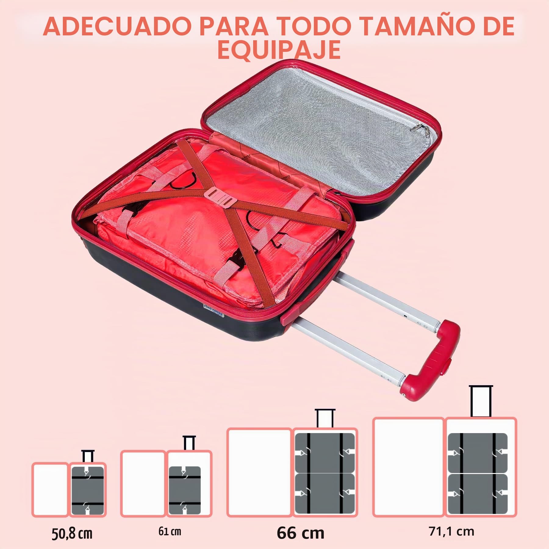 Cubos Colgantes para Organizar Maletas, Armario Portátil de Tela de Nylon Mejorada 44 * 30 * 65cm, Compresión para Embalar y Desembalar en un Solo Paso para Viajes de Negocios (Rojo)