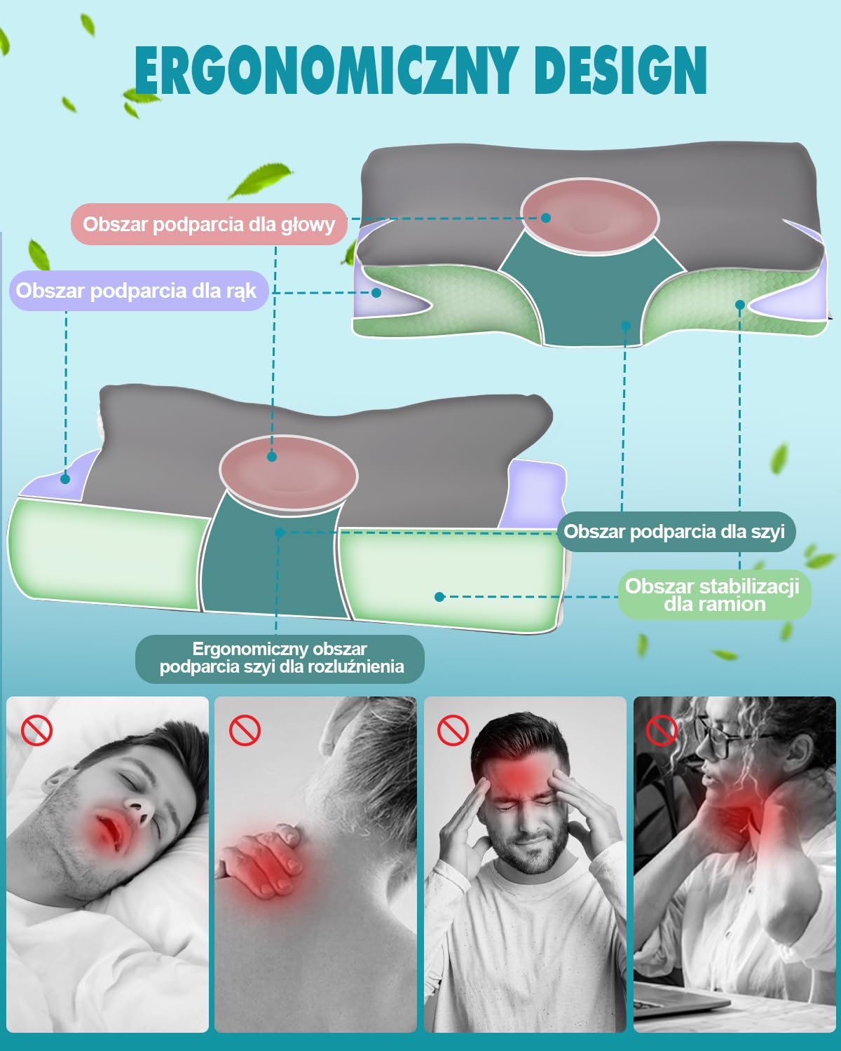 Poduszka Ortopedyczna do Spania, Poduszka pod Kark, Ergonomiczna Poduszka z pianki z Pamięcią Kształtu, Szyjna z Pianki Memory dla osób śpiących na plecach, na boku i na brzuchu