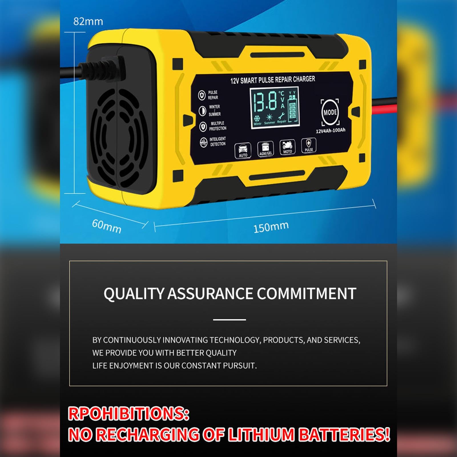 Cargador de coche 12V 6A Mantenedor Portátil De Batería Con Carga Lenta