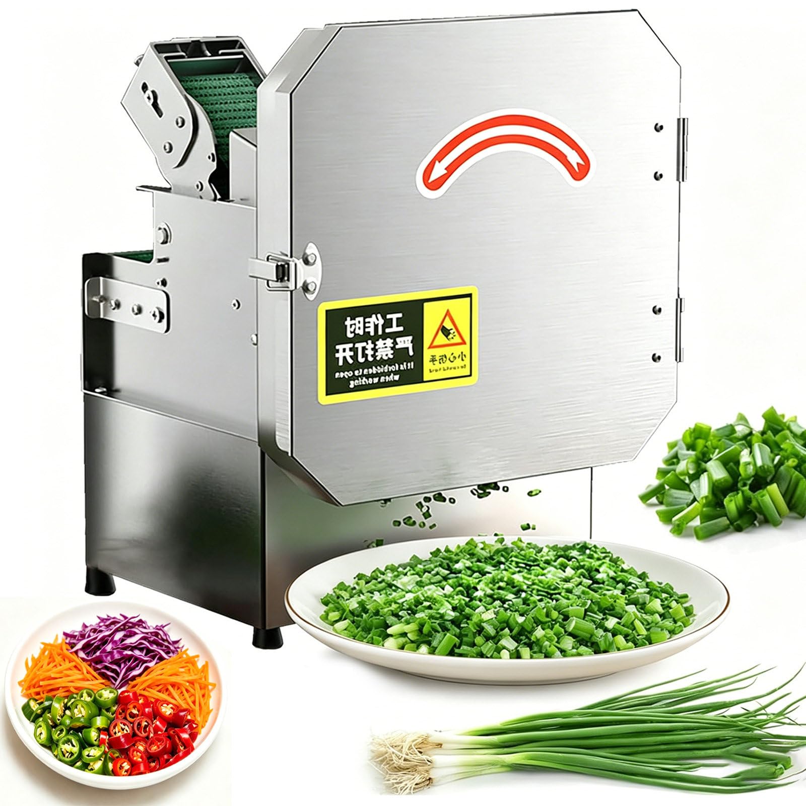 SOTIKARERY 200W Electric Vegetable Slicer-Stainless Steel Automatic Scallion Chopper,Thickness Adjustable 1.3-35mm,Commercial Vegetable Chopper 150kg/h,70mm Feed Port for Onion Celerys,Easy To Clean